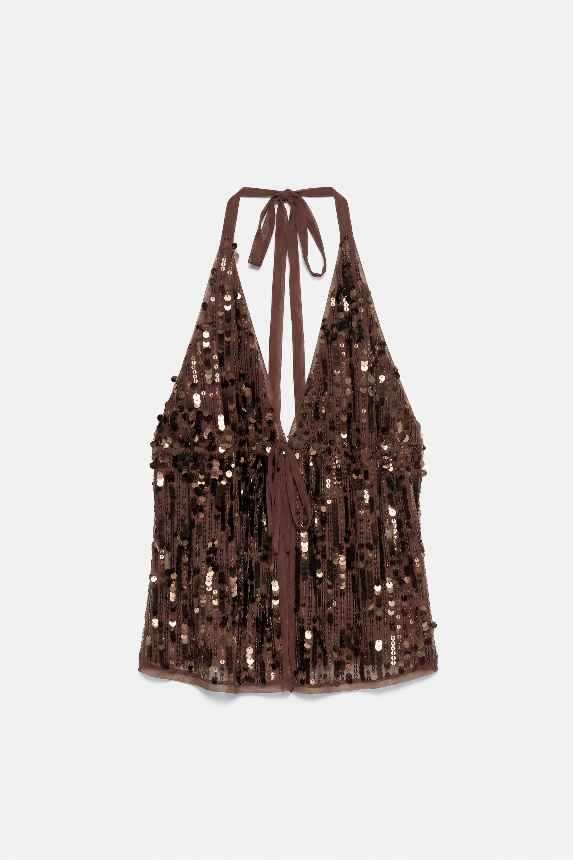 Sequin halter top — Brown