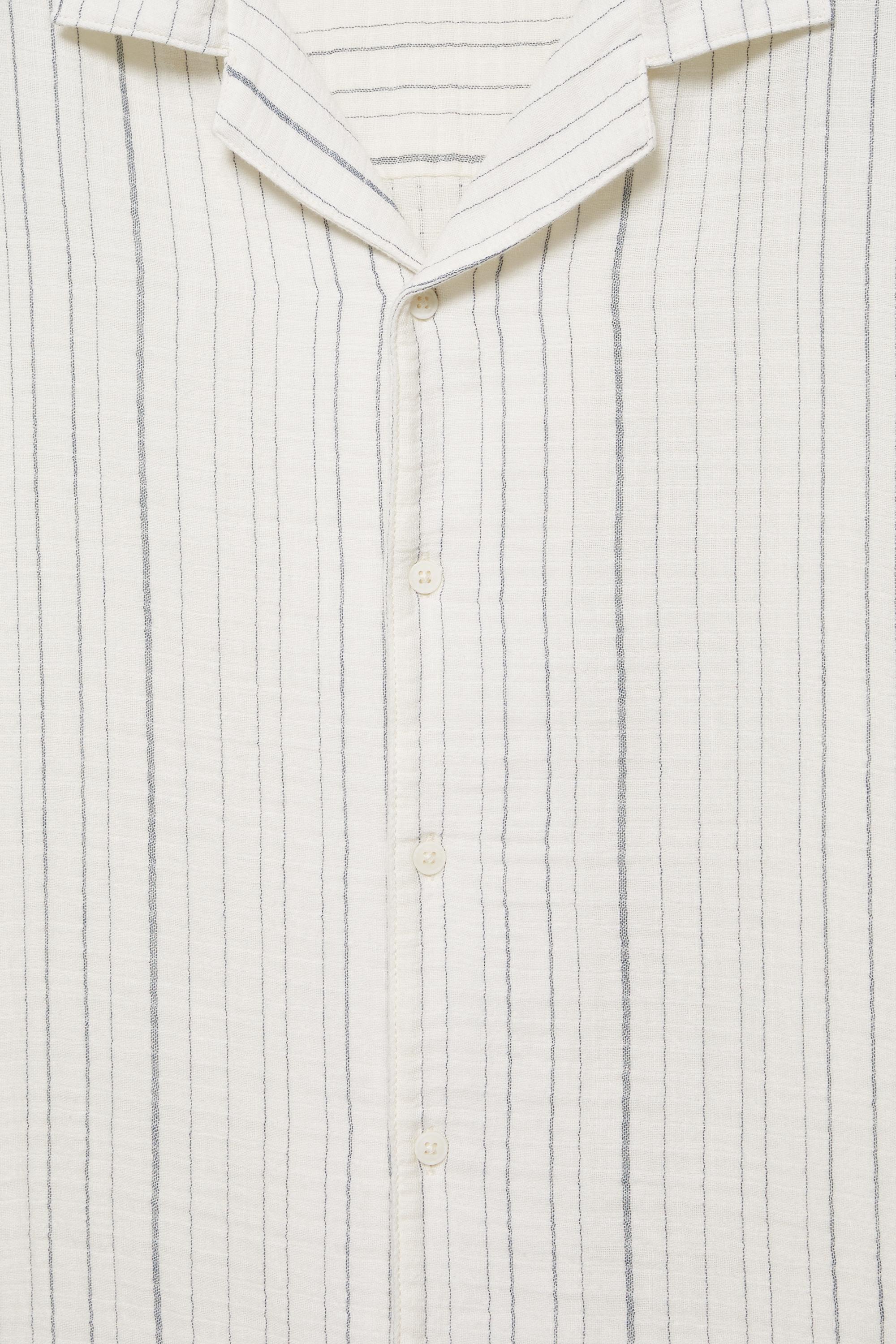 Short sleeve striped crepe shirt — White/Navy