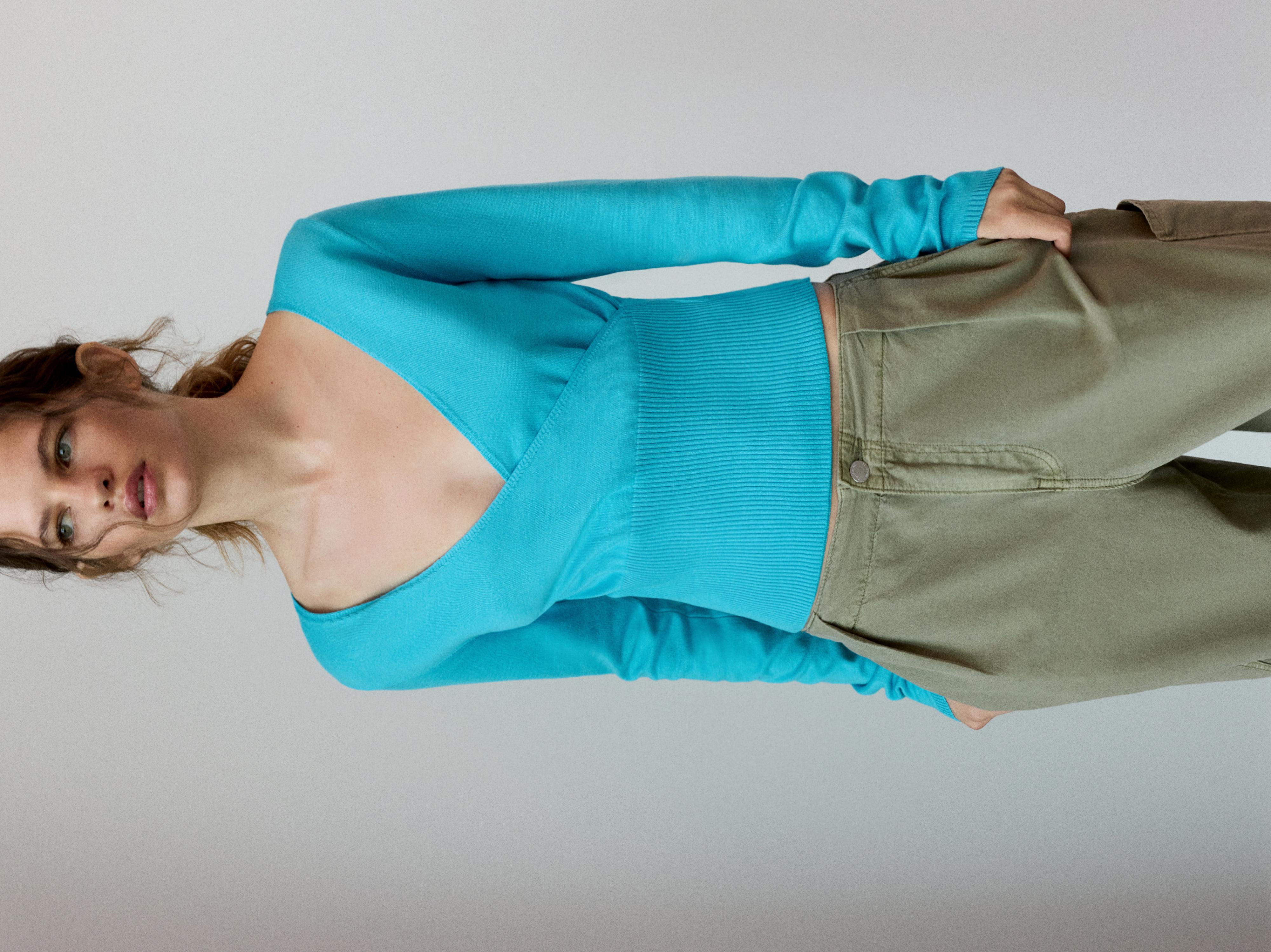 Turquoise surplice neck jumper — Turquoise