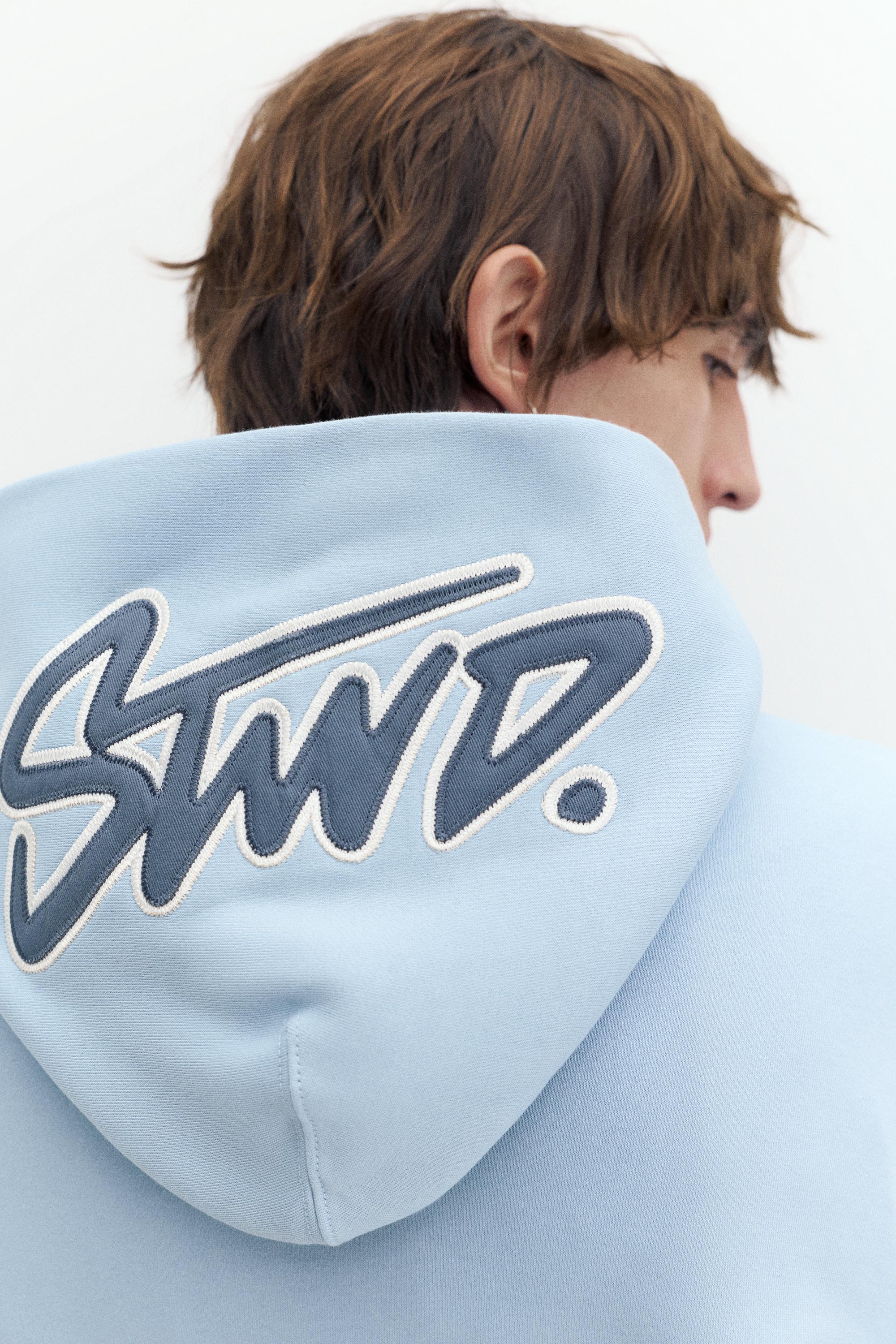 STWD boxy-fit logo hoodie — Sky blue
