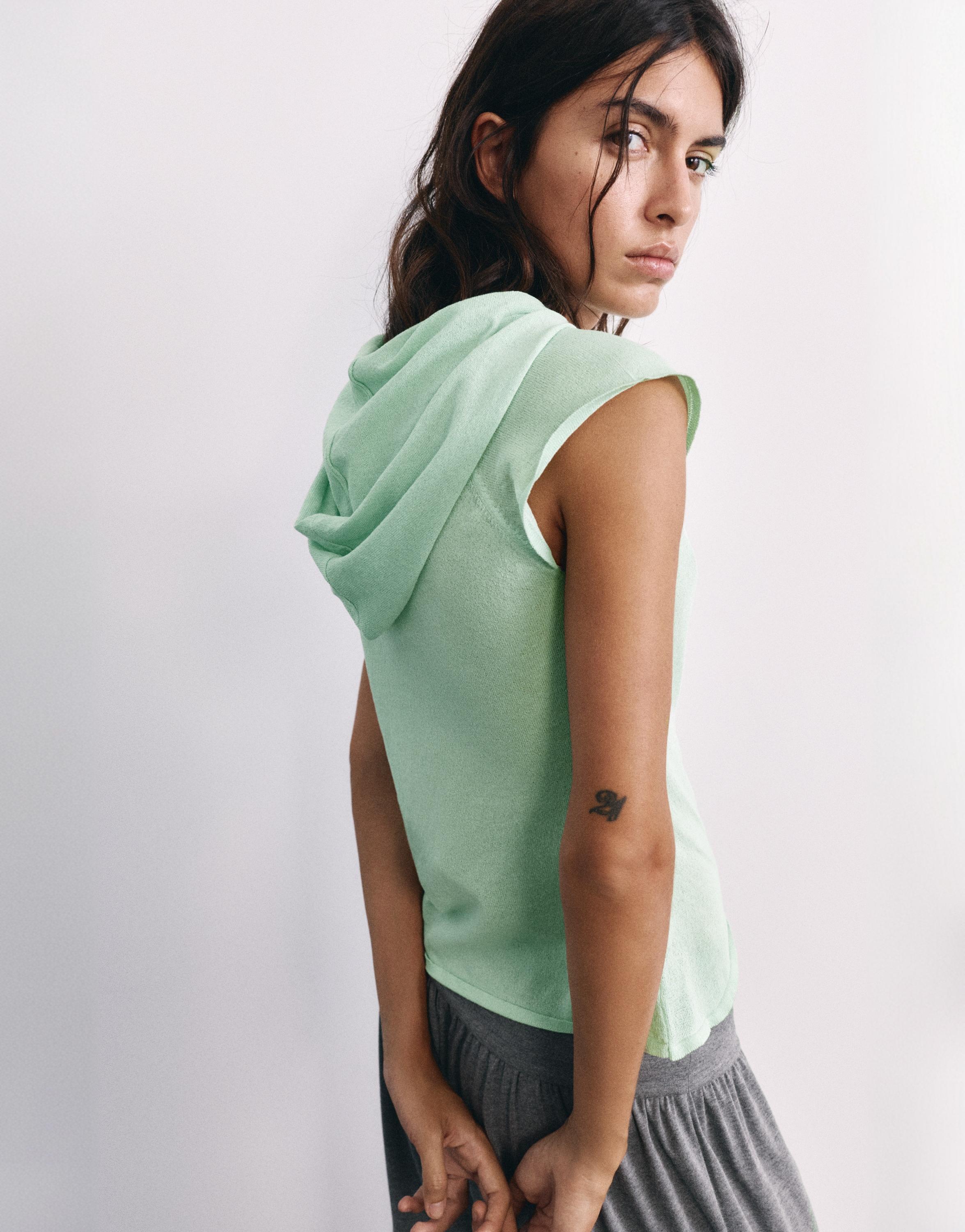 Fine knit hooded T-shirt — Mint