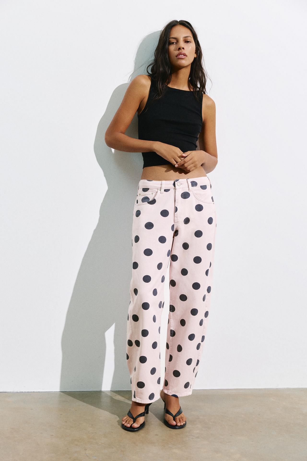 Polka dot barrel jeans — Pink