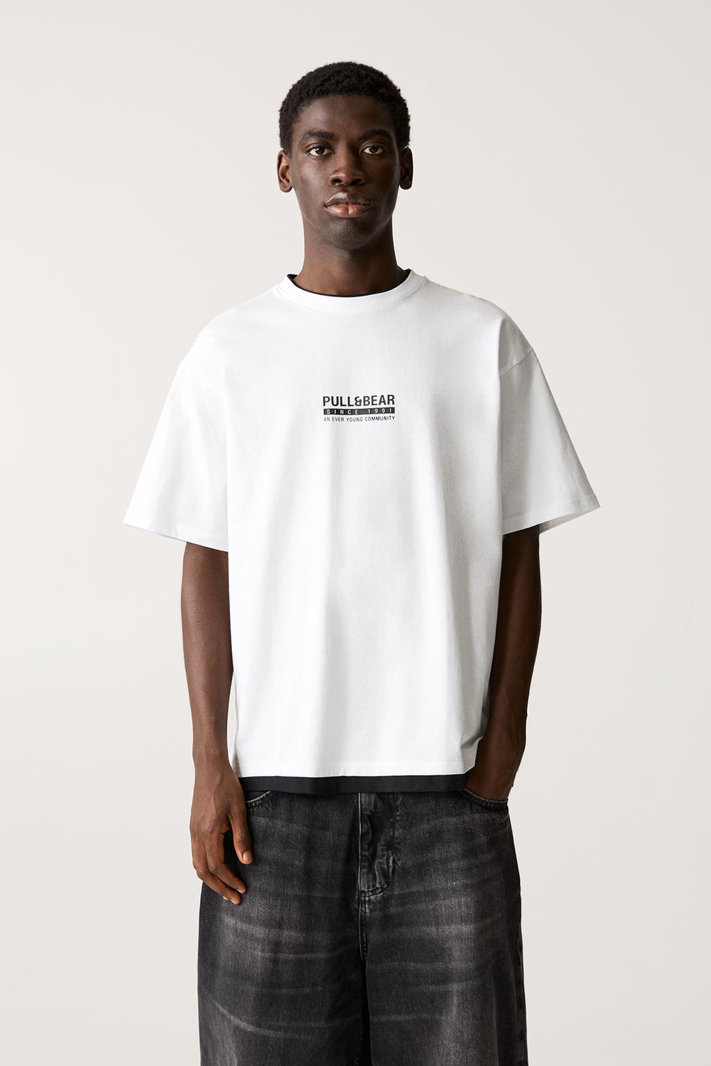 Playera doble manga corta logo PULL&BEAR