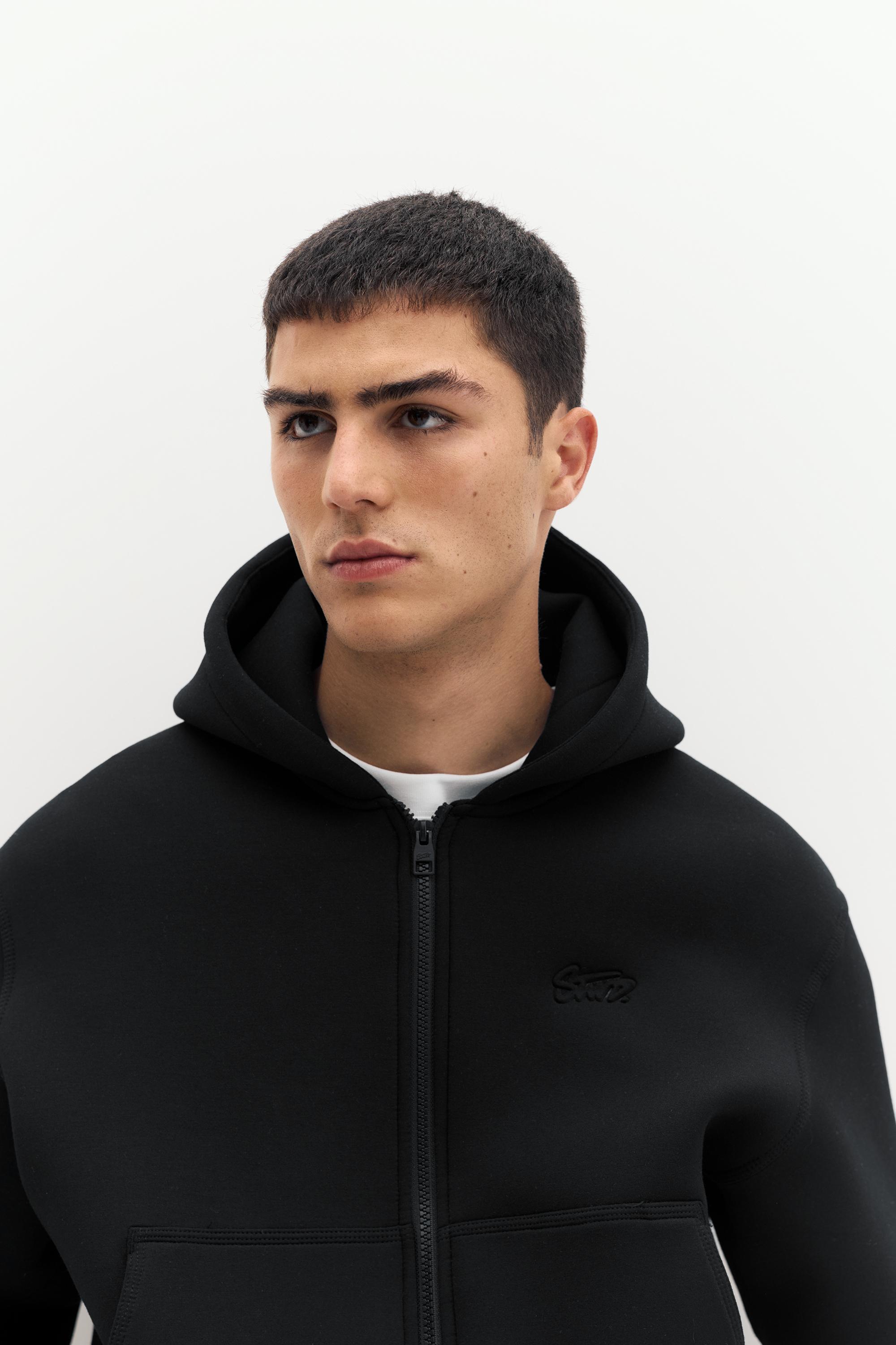 Neoprene-effect hoodie — Black