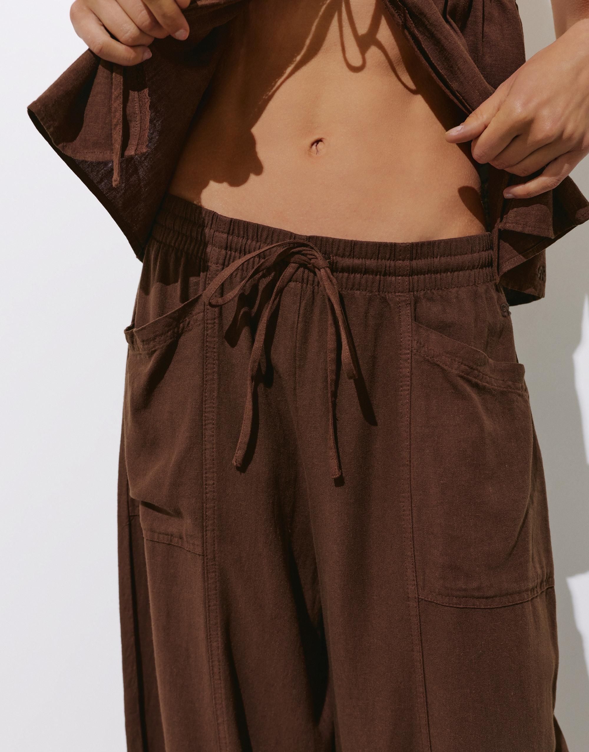 Linen blend barrel trousers — Chocolate