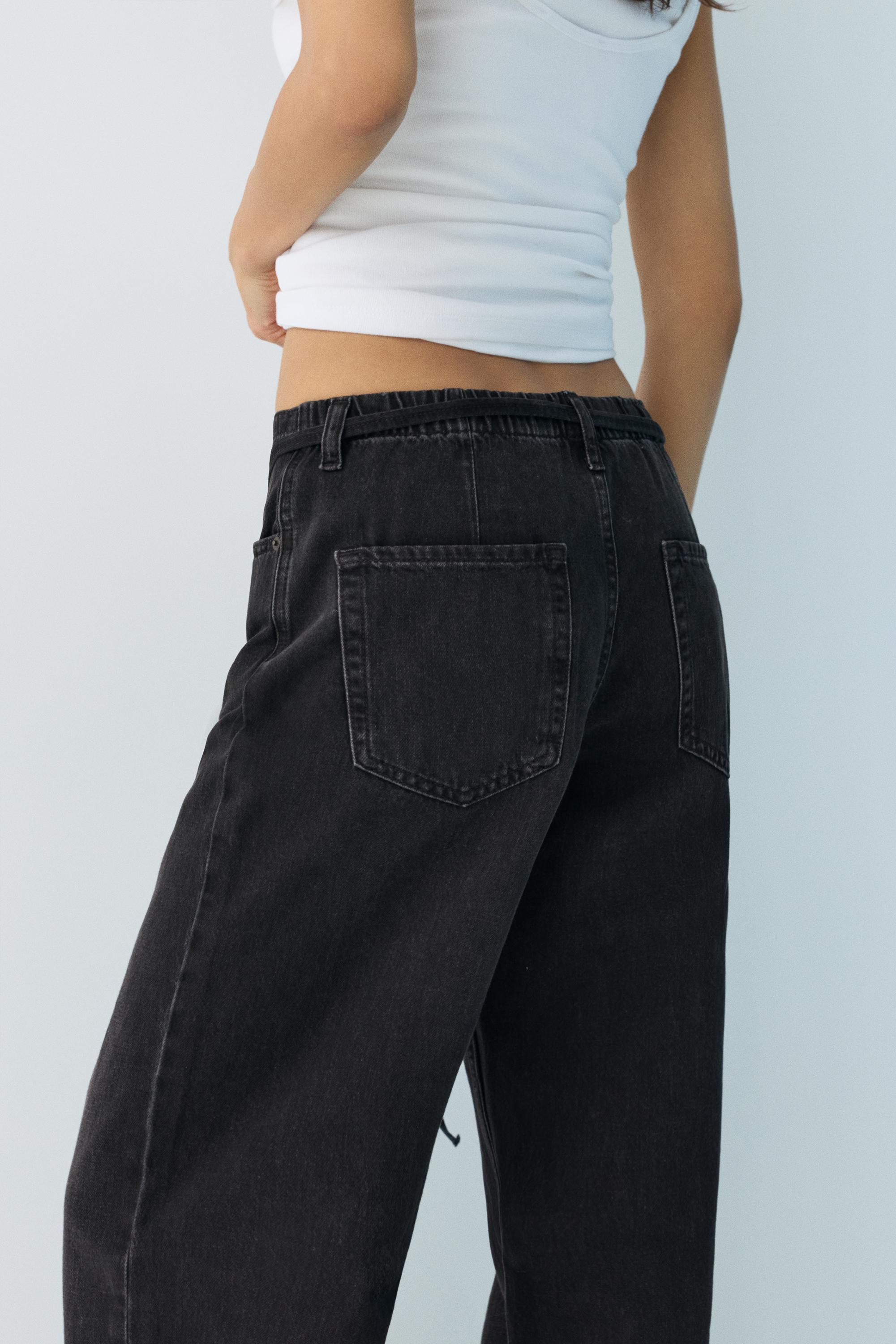 Baggy jeans with drawstring — Black