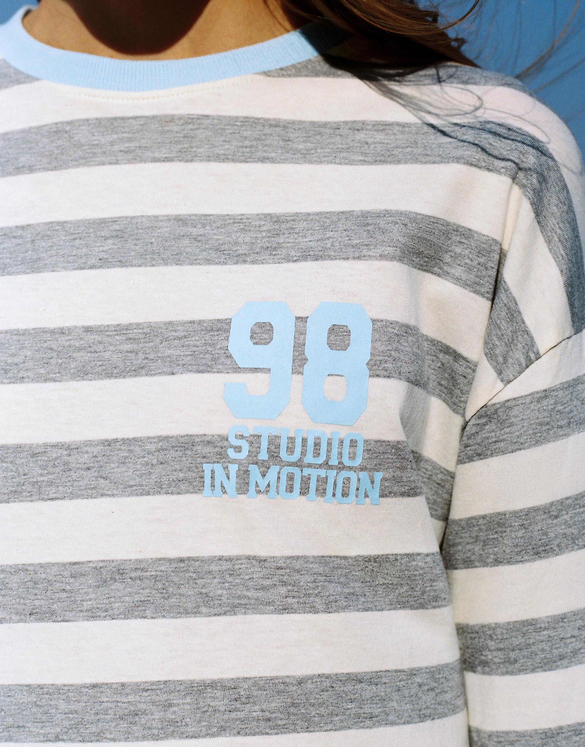 Oversize graphic striped T-shirt — Grey marl