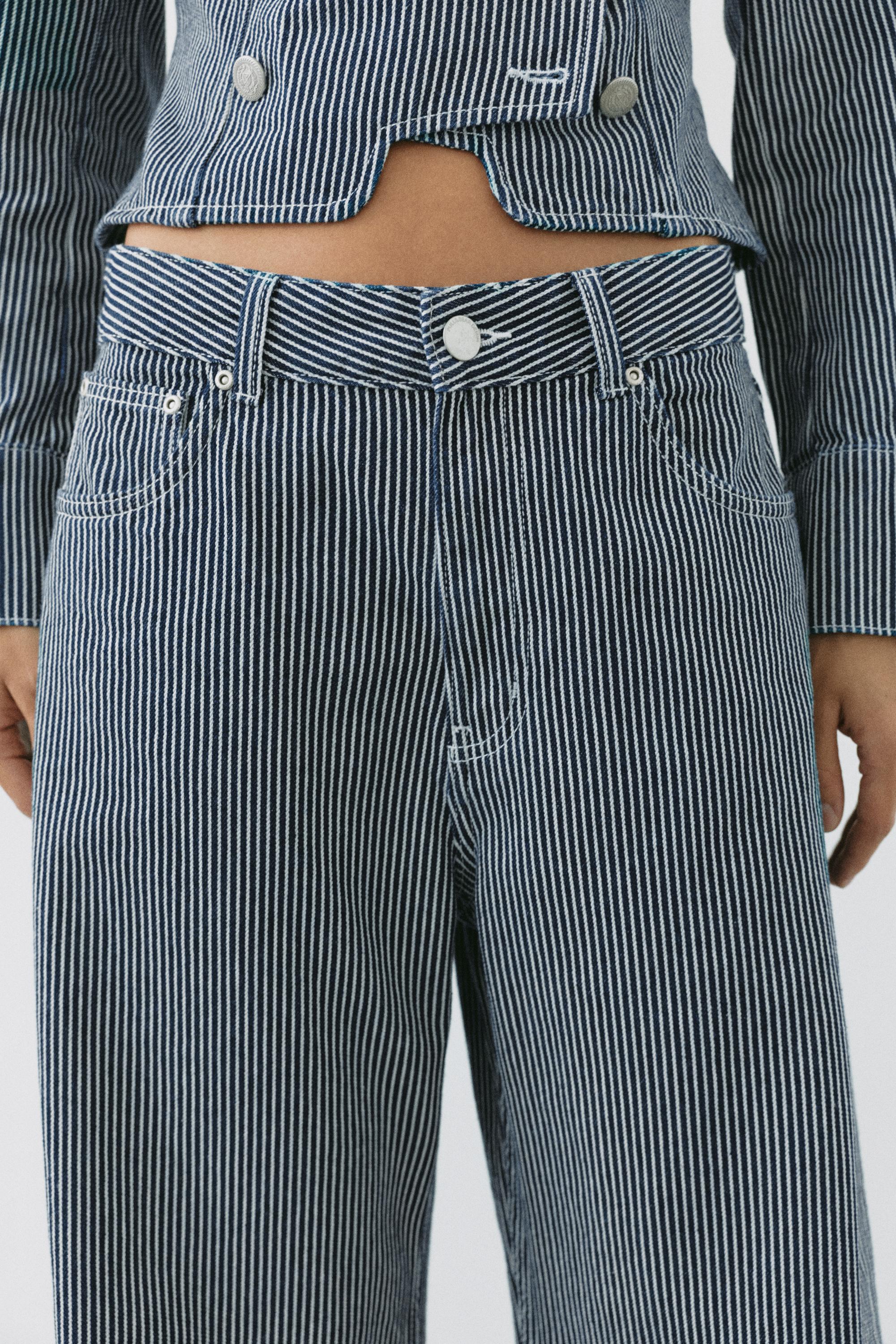 Low-rise striped baggy jeans — Dark blue