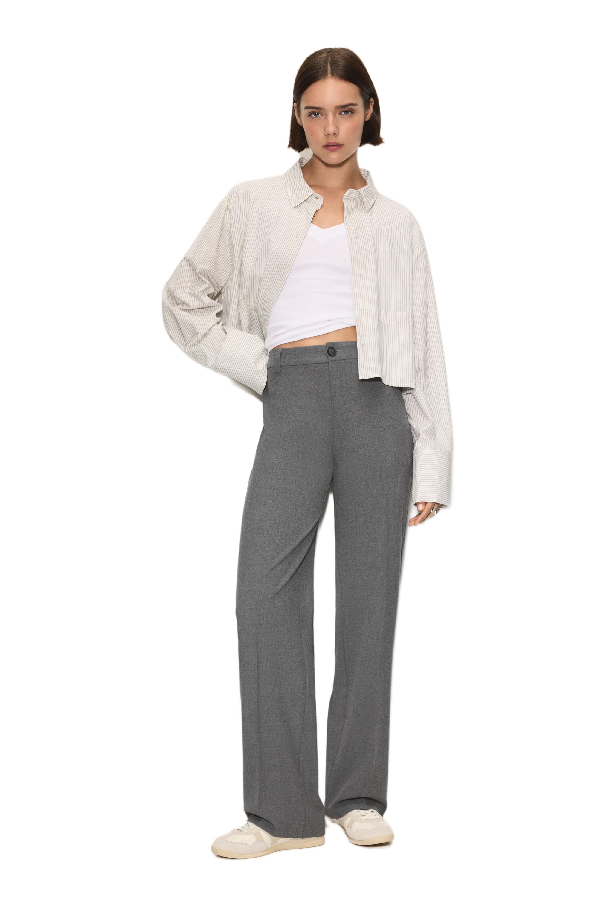 Smart high-waist straight-leg trousers — Grey