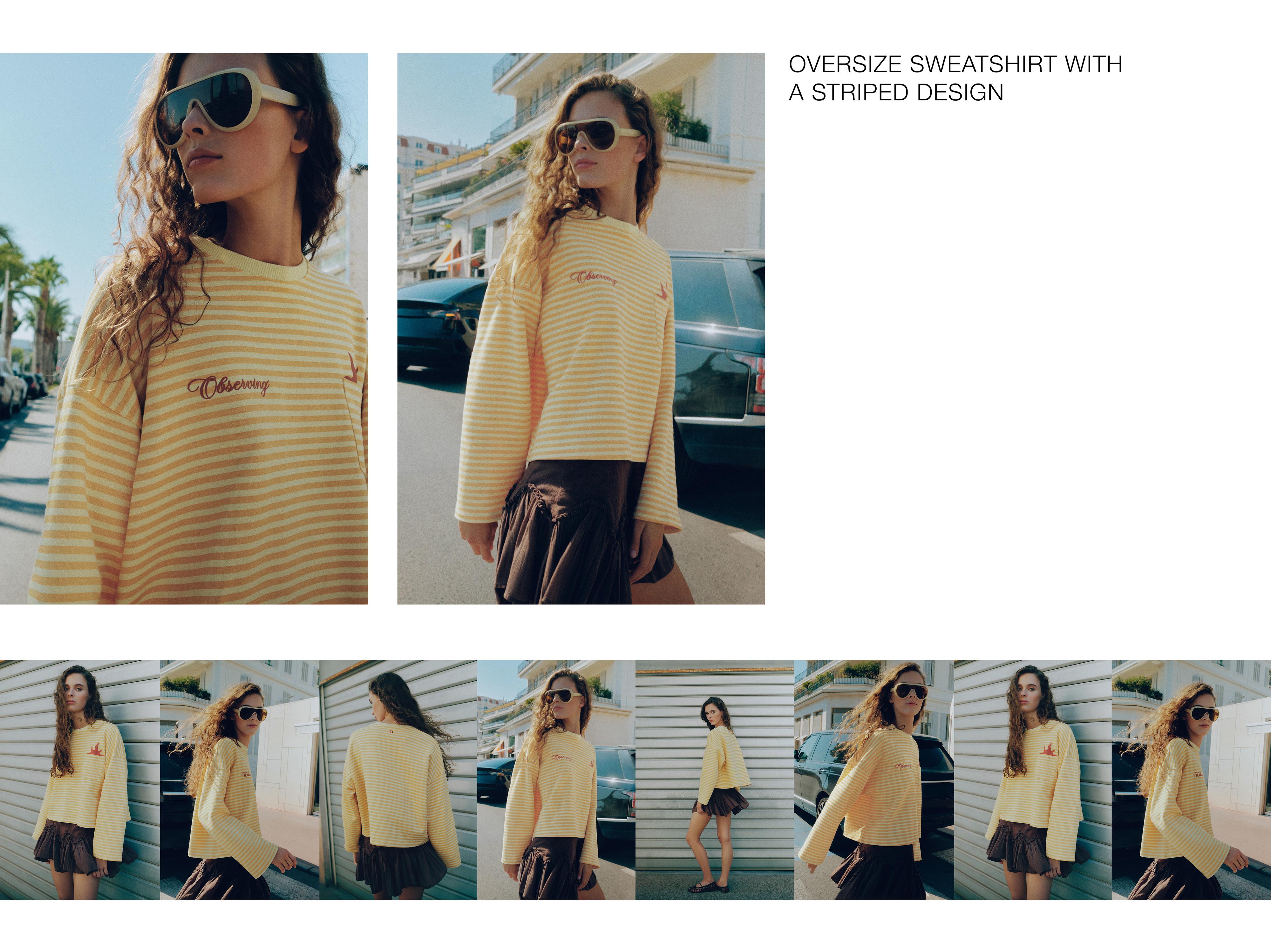Oversized graphic striped sweatshirt — Yellow