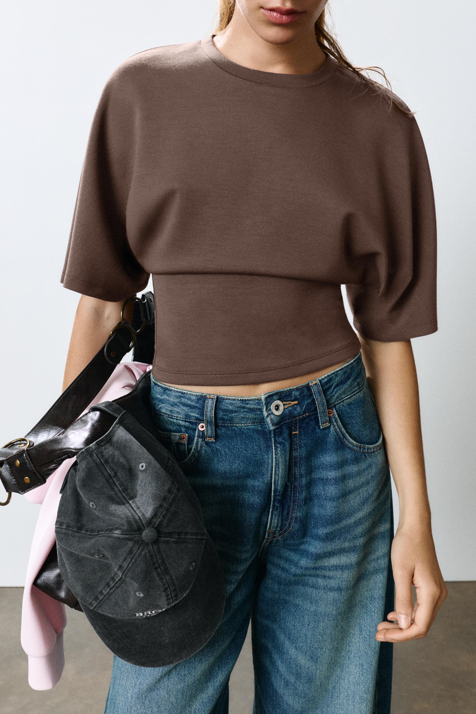 Modal batwing sleeve T-shirt — Brown