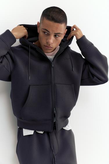 Neoprene-effect zip-up hoodie — Anthracite grey 1