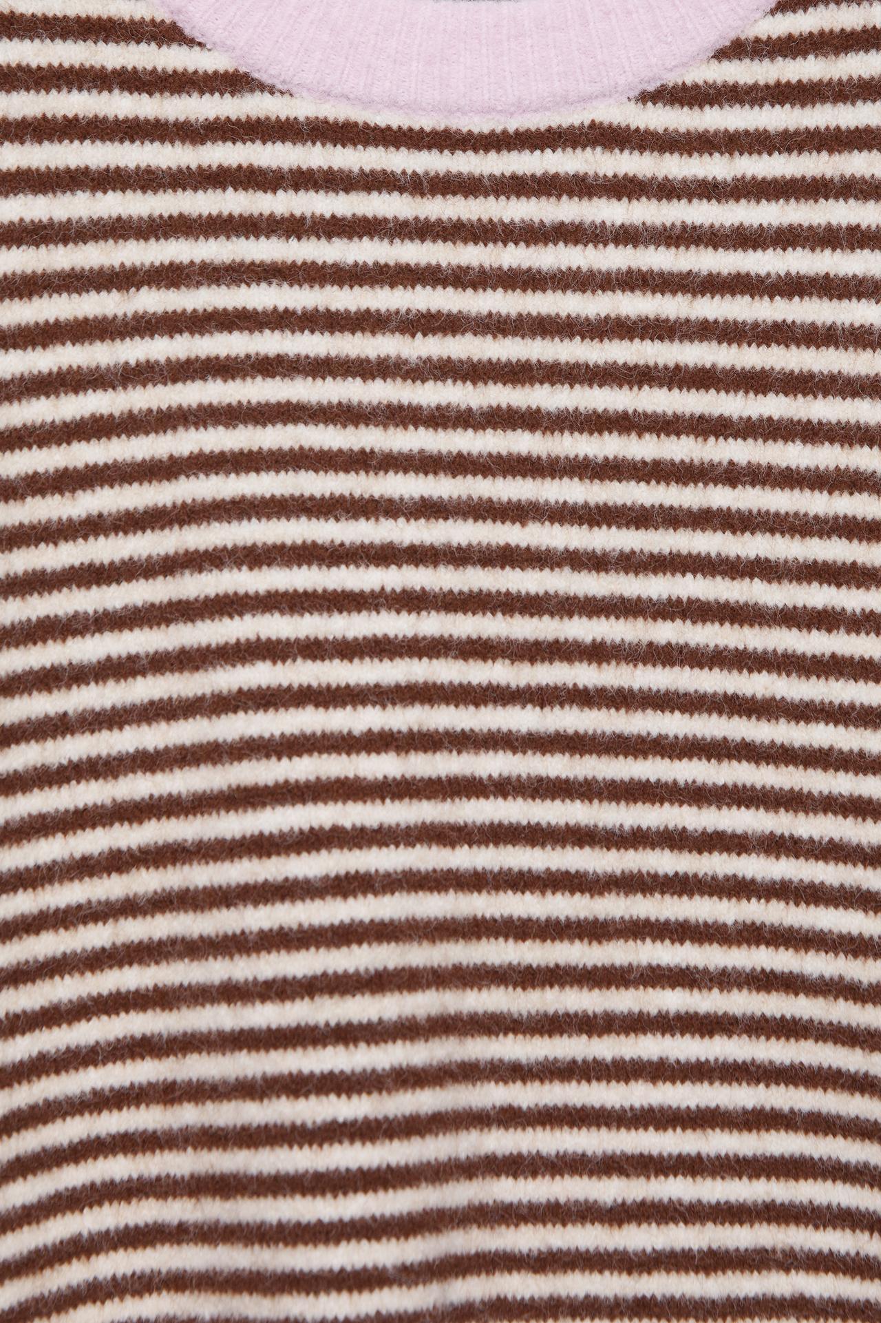 Striped jumper with contrast neck — Chocolate
