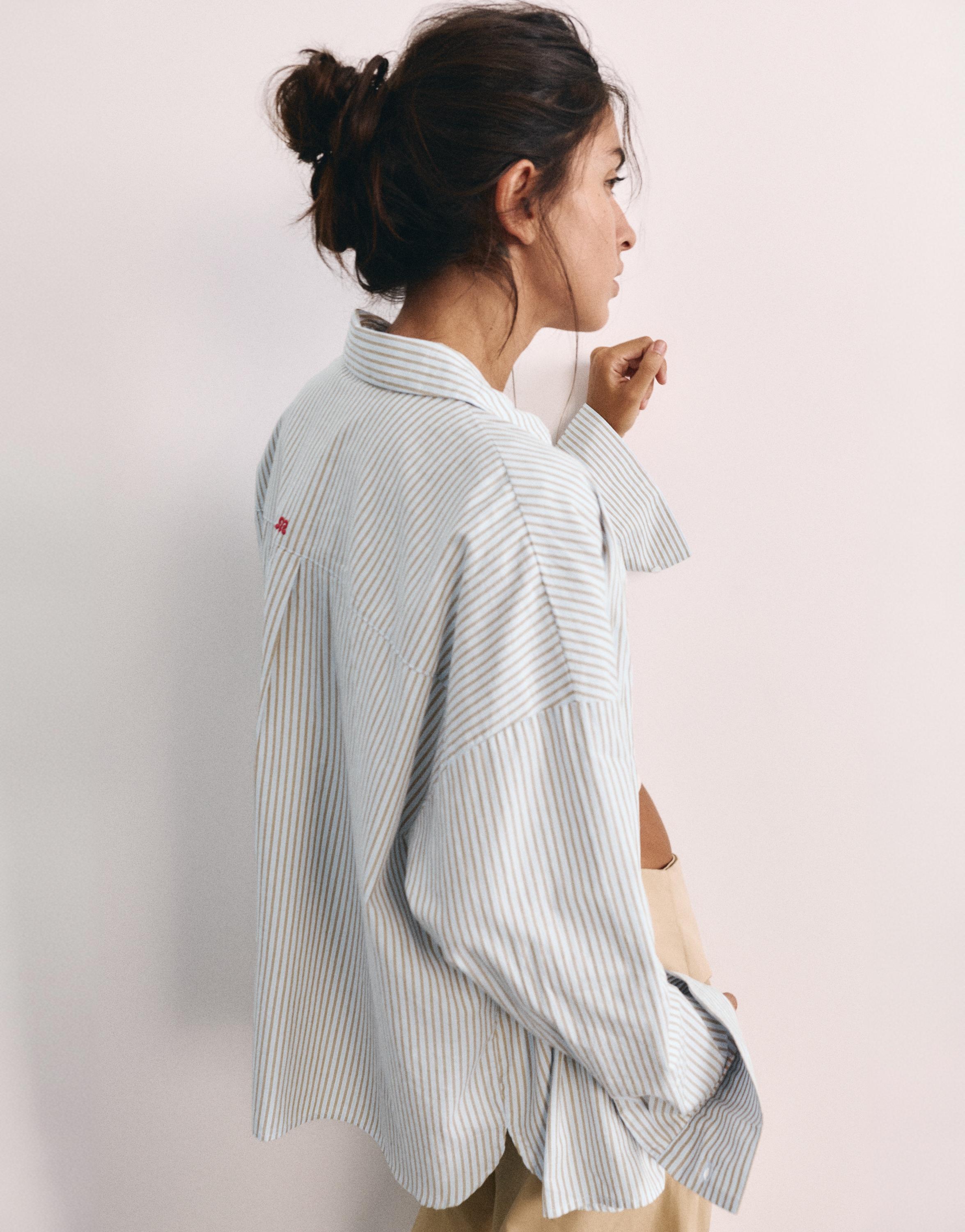 Embroidered striped shirt — Pastel blue