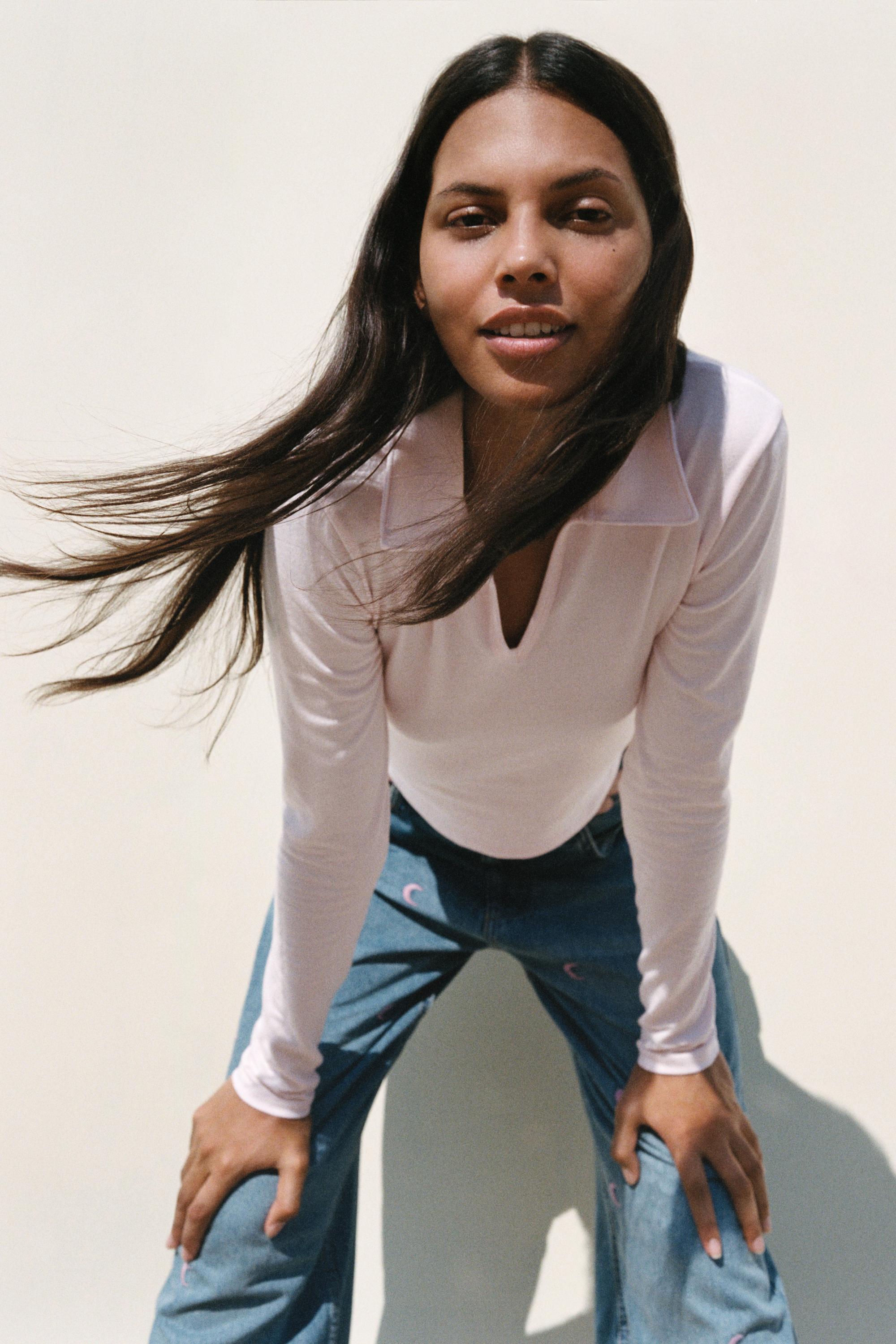 Cropped polo shirt — Rose pink