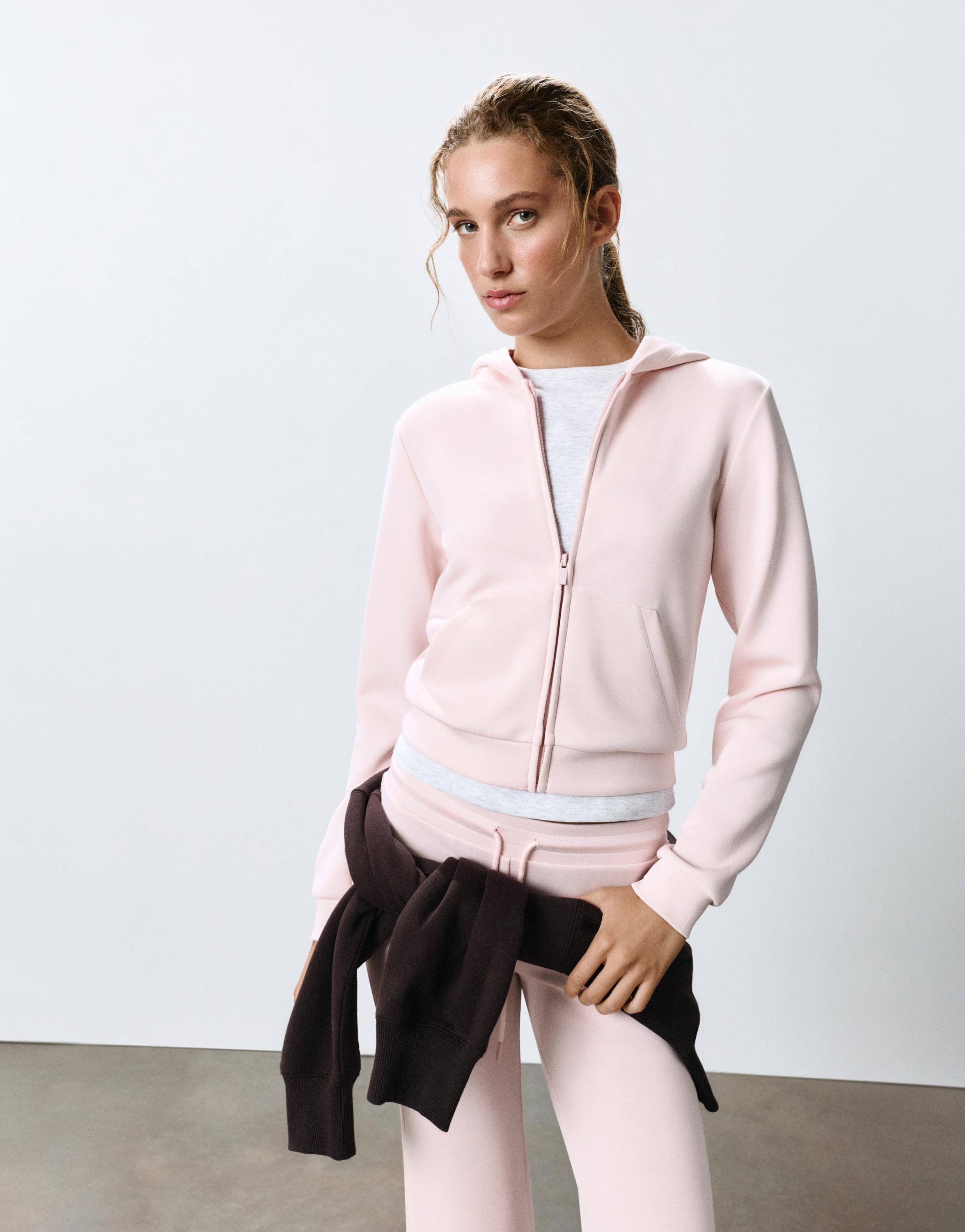 Zip-up hooded sweatshirt — Pastel pink