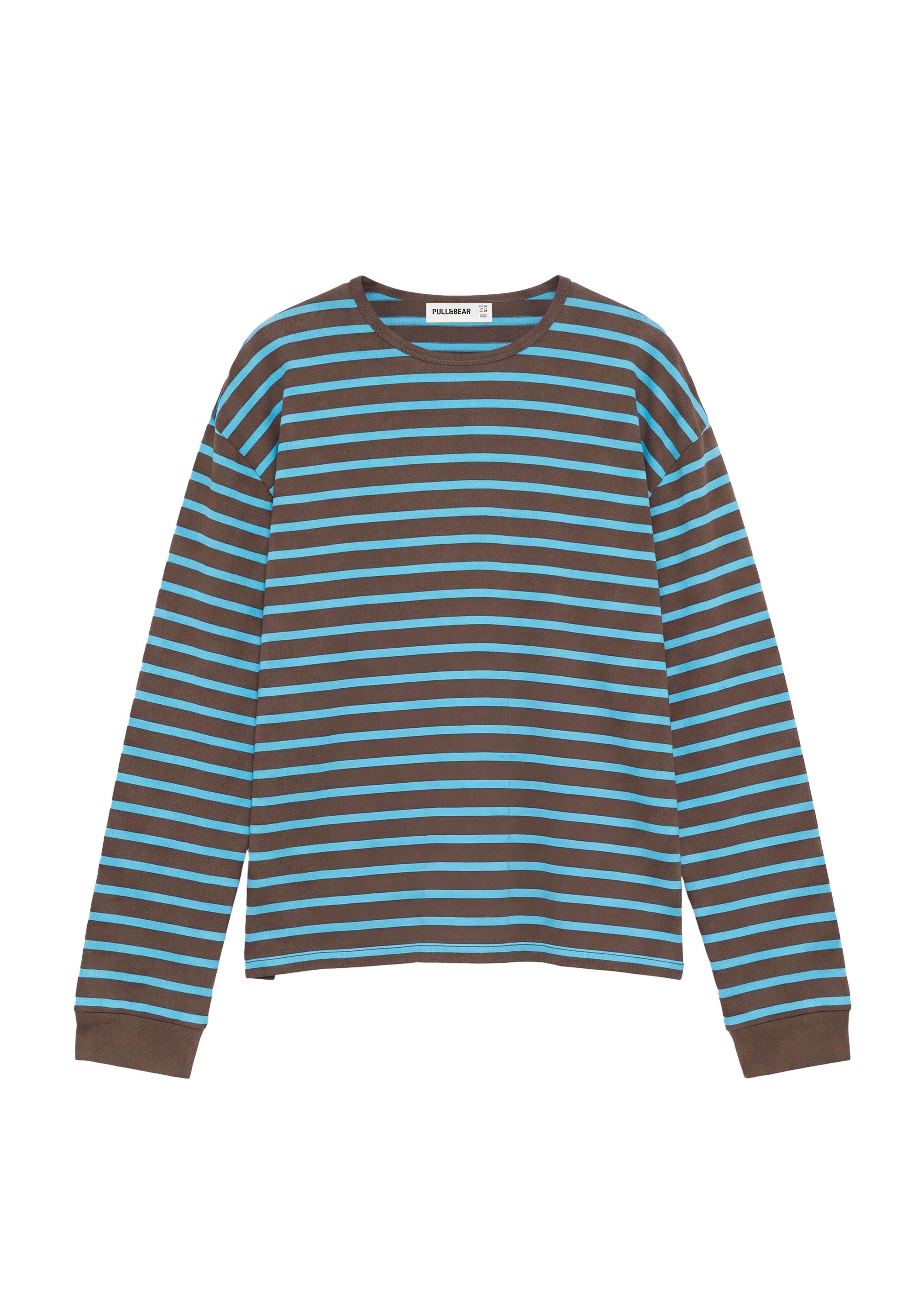 Oversize long sleeve striped T-shirt — Brown