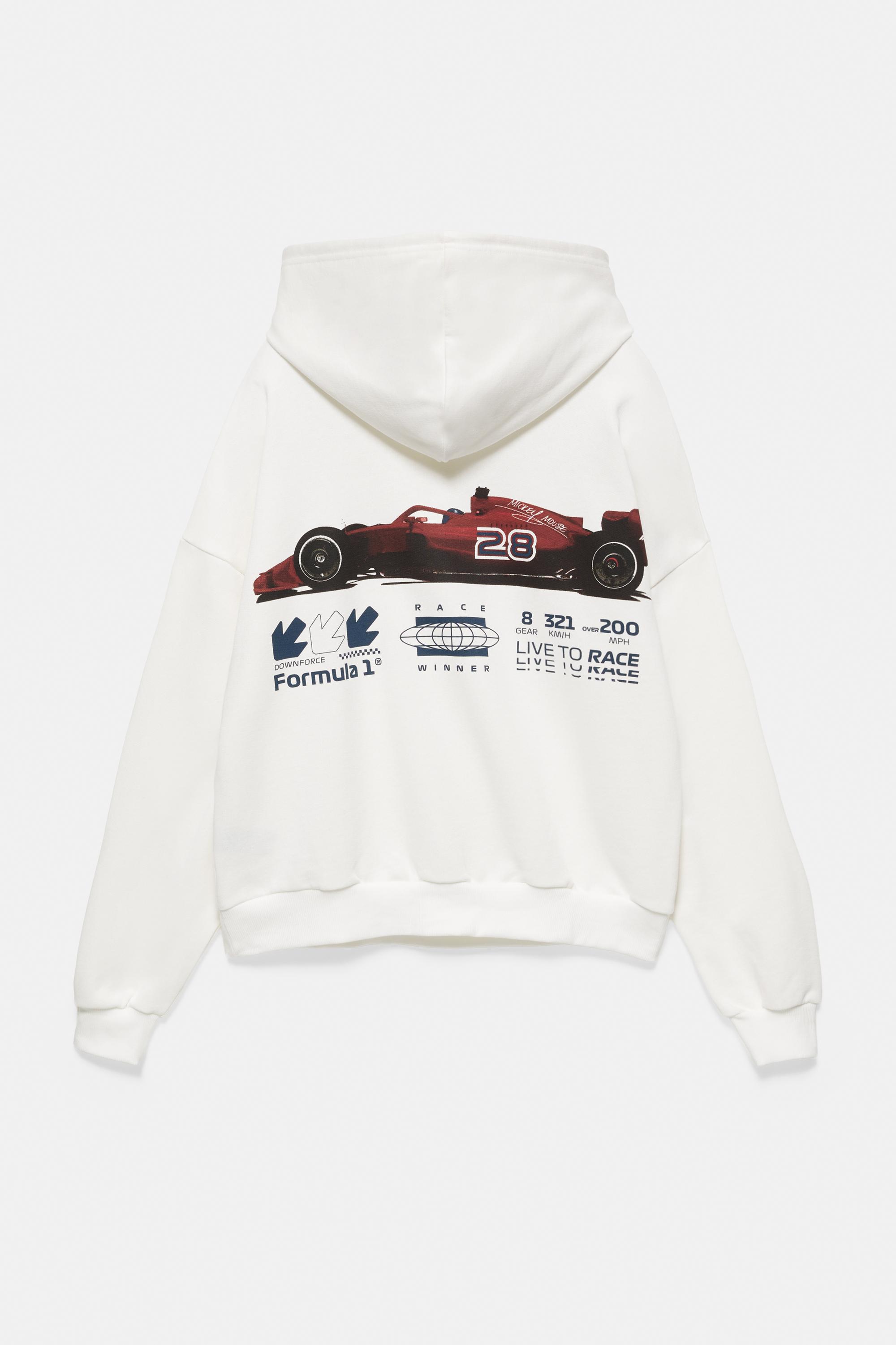 Pull&Bear Disney x F1 beyaz kapüşonlu sweatshirt görsel 3