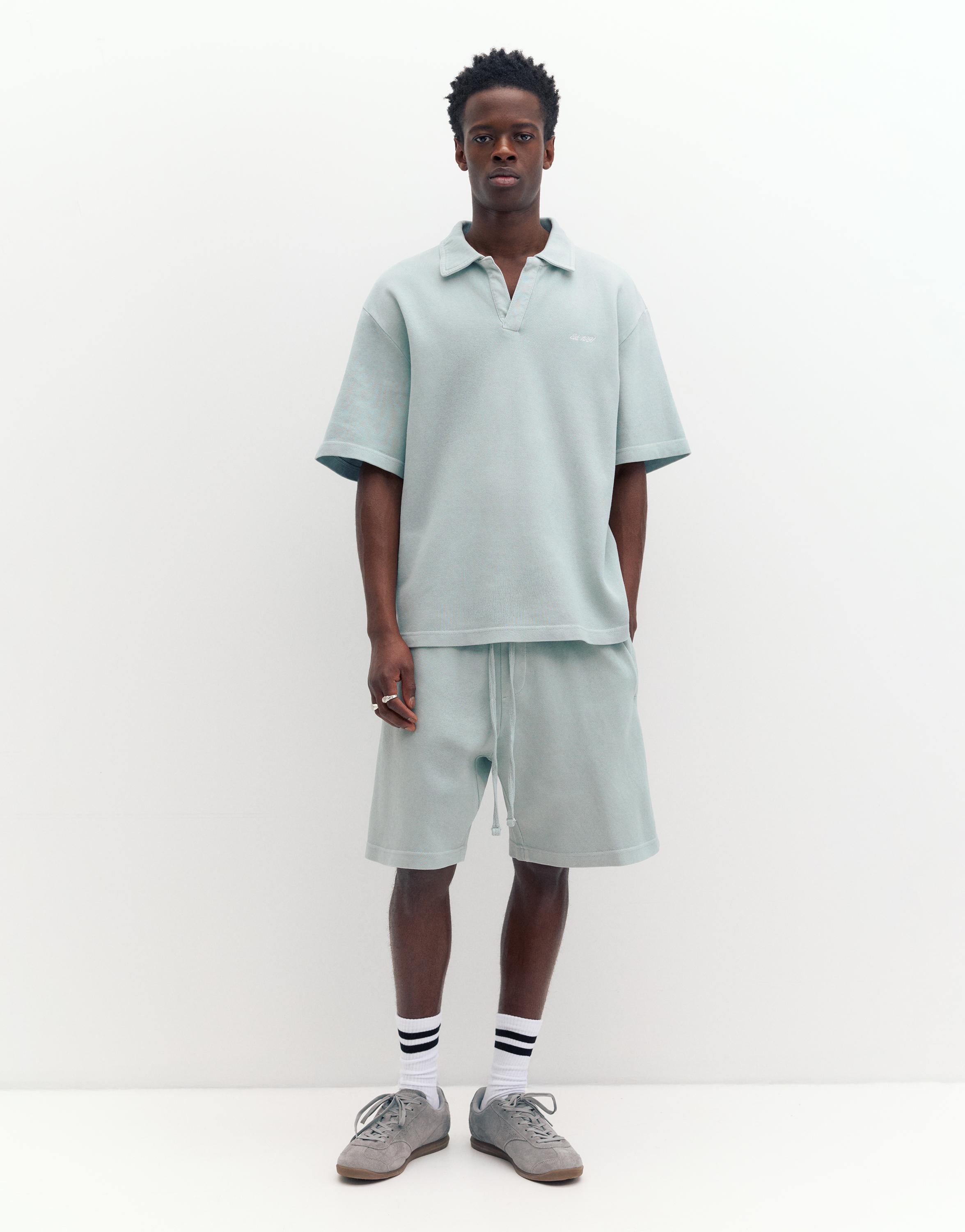 Short sleeve piqué polo shirt — Bluish grey