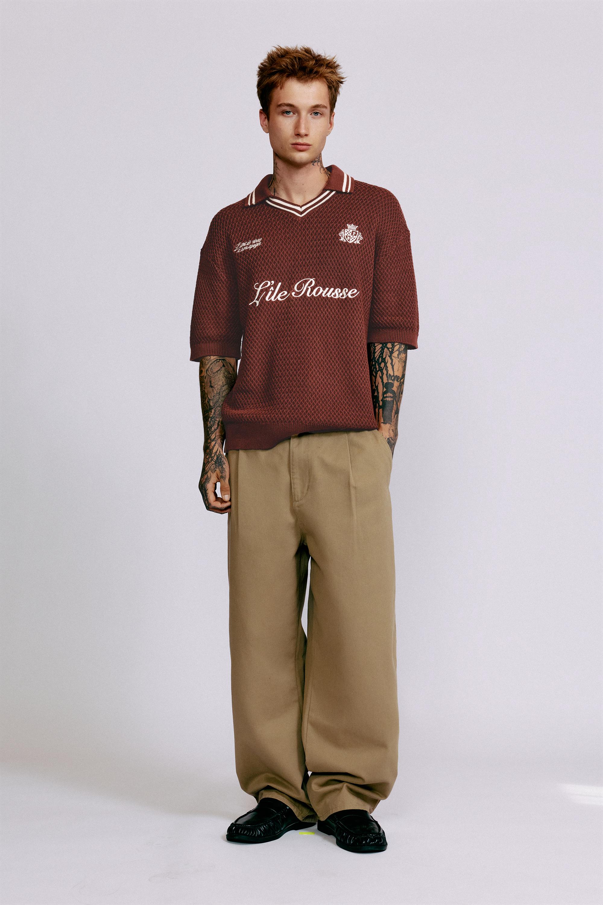 L'île-Rousse graphic knit polo shirt — Burgundy