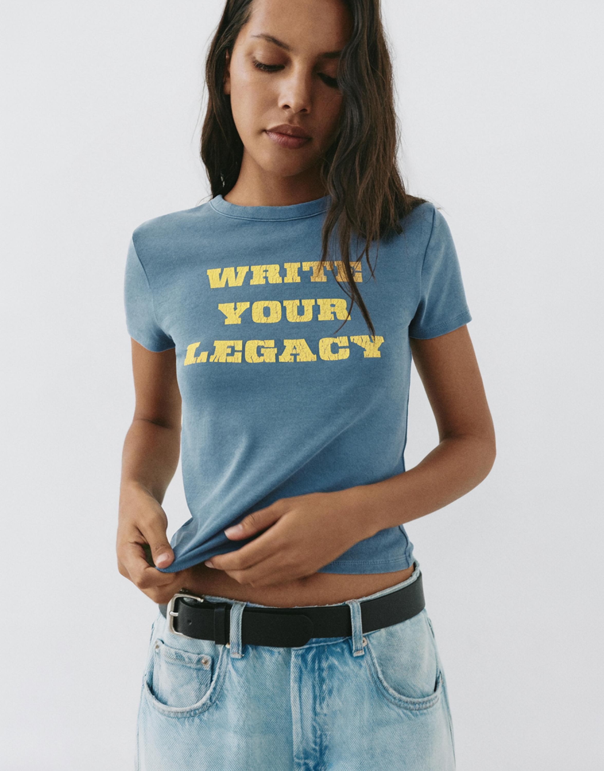 Regular fit crackled graphic T-shirt — Grey/Blue