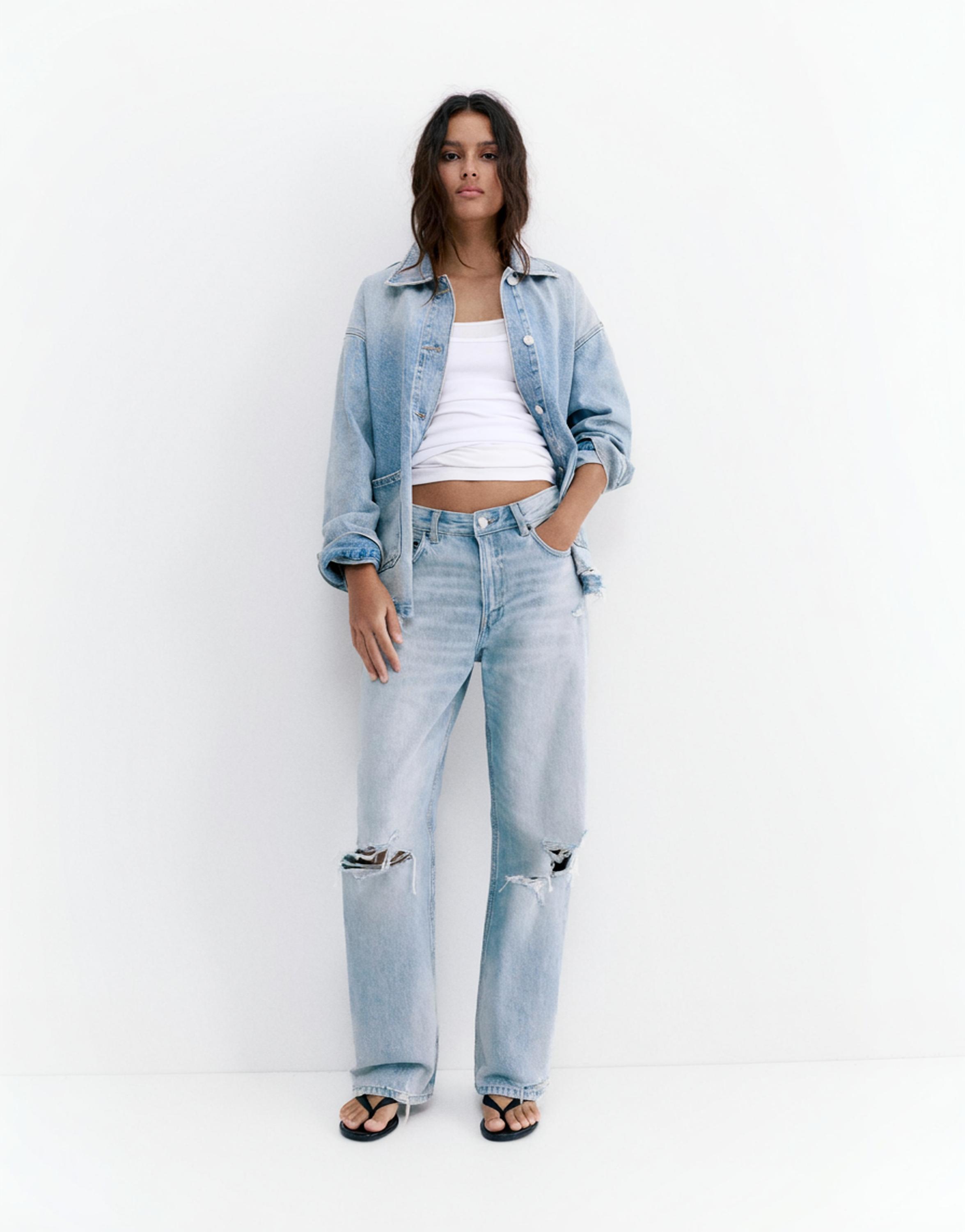 Ripped boyfriend jeans — Pale blue