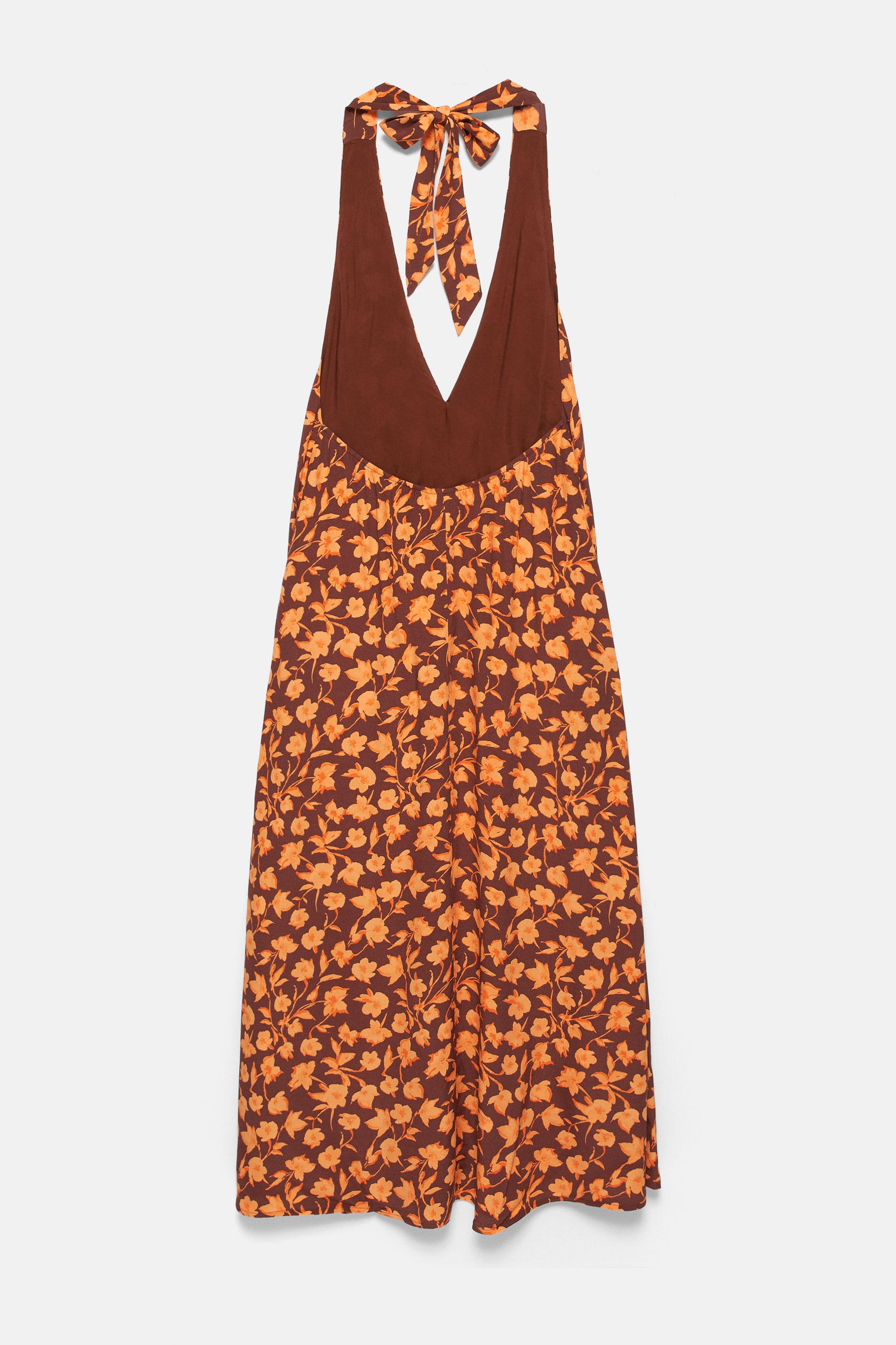 Halter çiçekli midi elbise