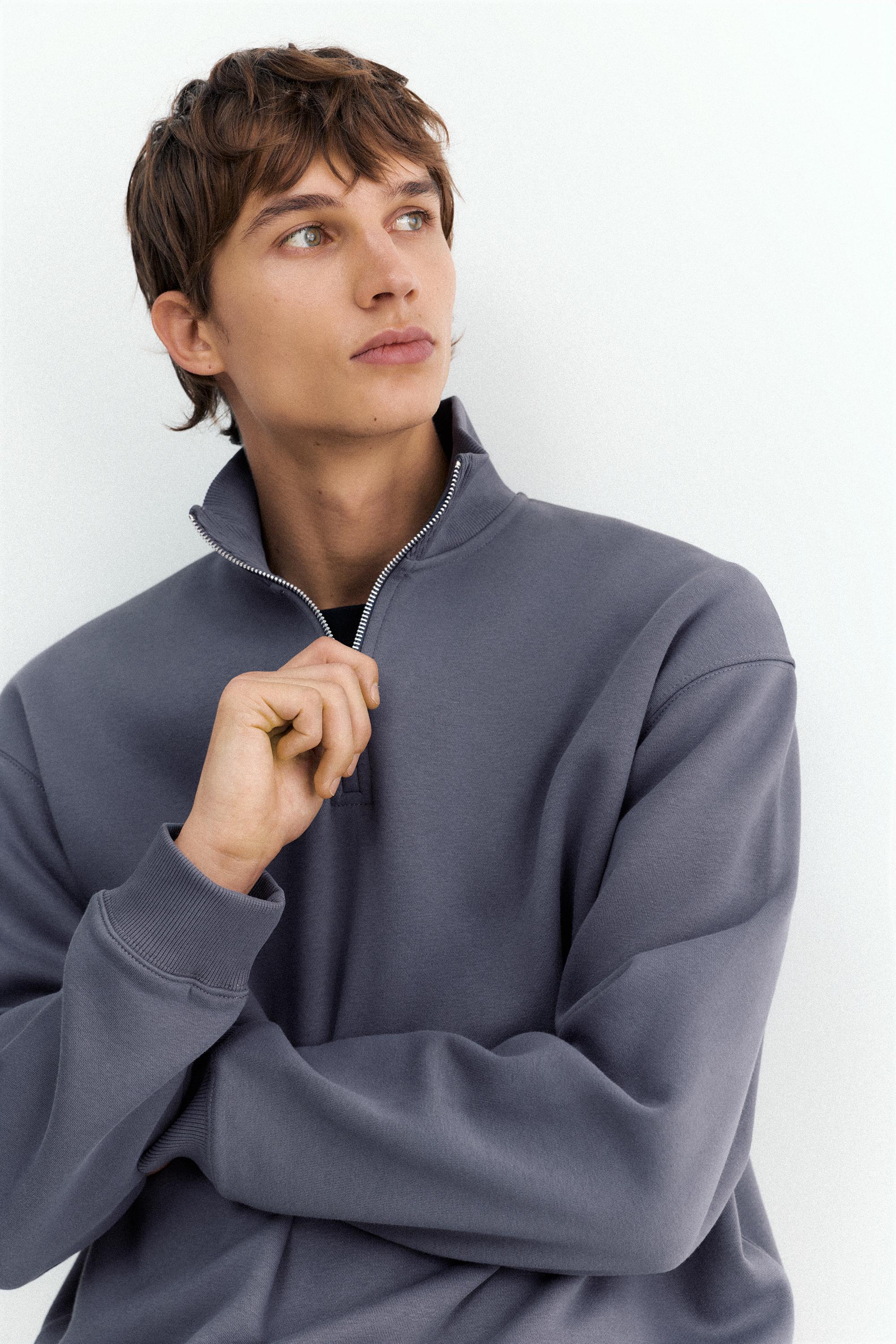 Quarter-zip sweatshirt — Grey blue