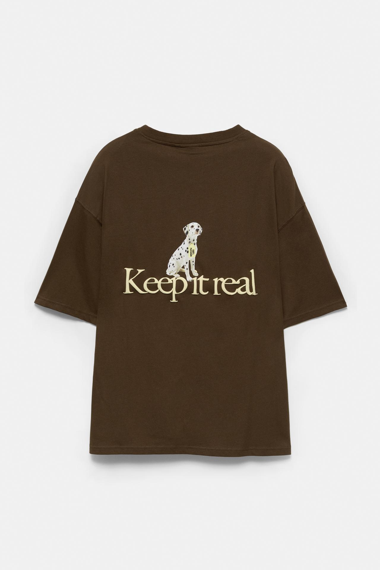 Relaxed fit graphic slogan T-shirt — Chocolate
