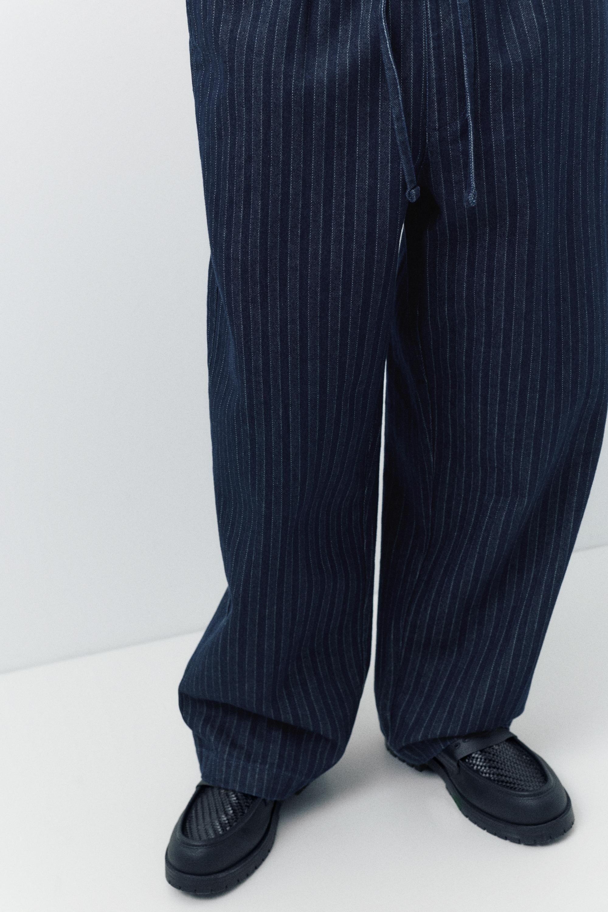 Striped denim jogger trousers — Navy