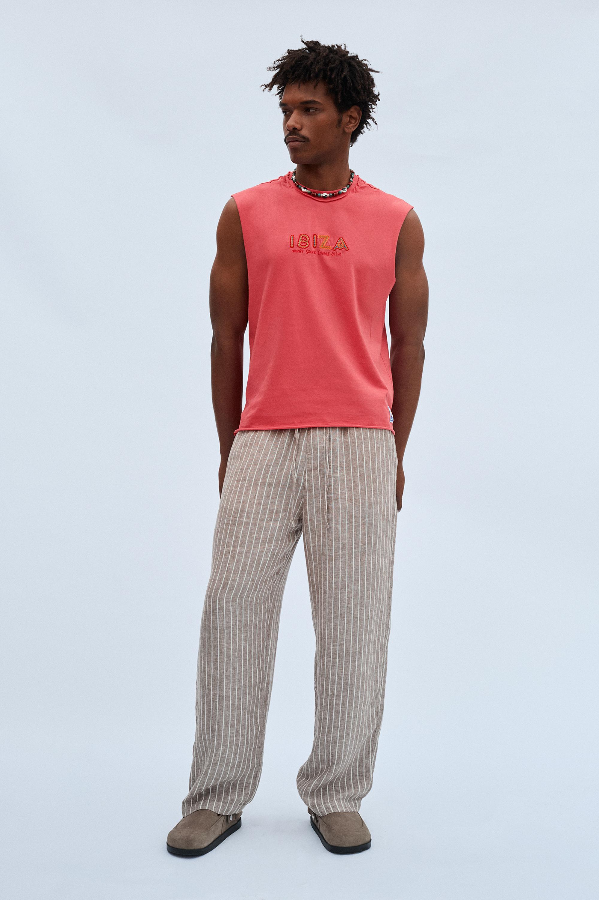 100% linen jogger trousers — Striped