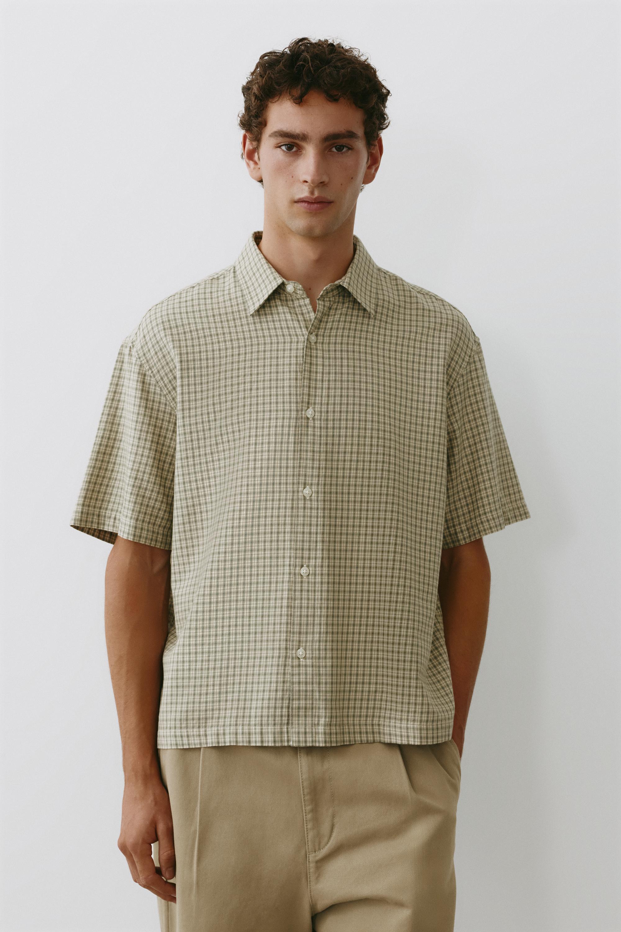 Short sleeve check shirt — Green/Ecru