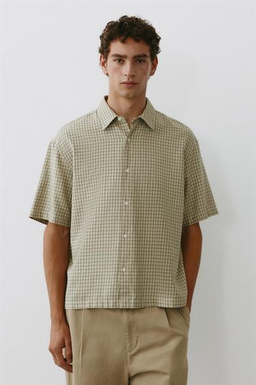 Short sleeve check shirt — Green/Ecru 2