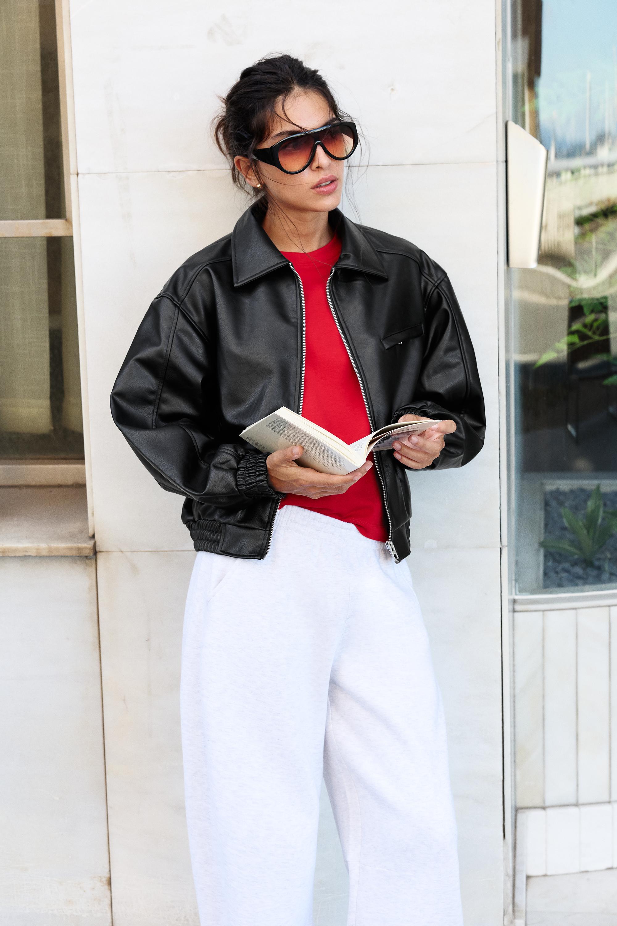 Leather effect dad jacket — Black