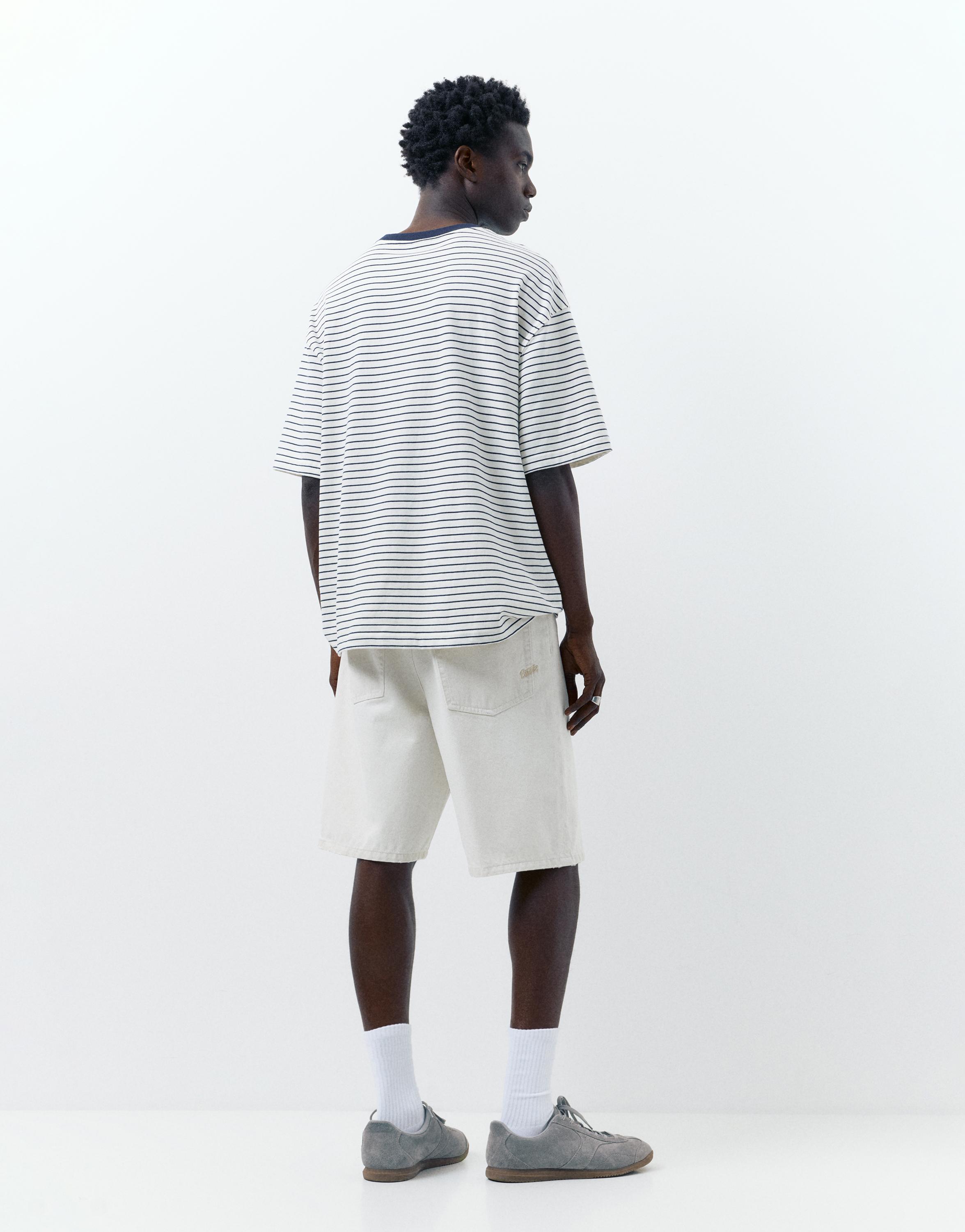 Baggy denim Bermuda shorts — Ecru
