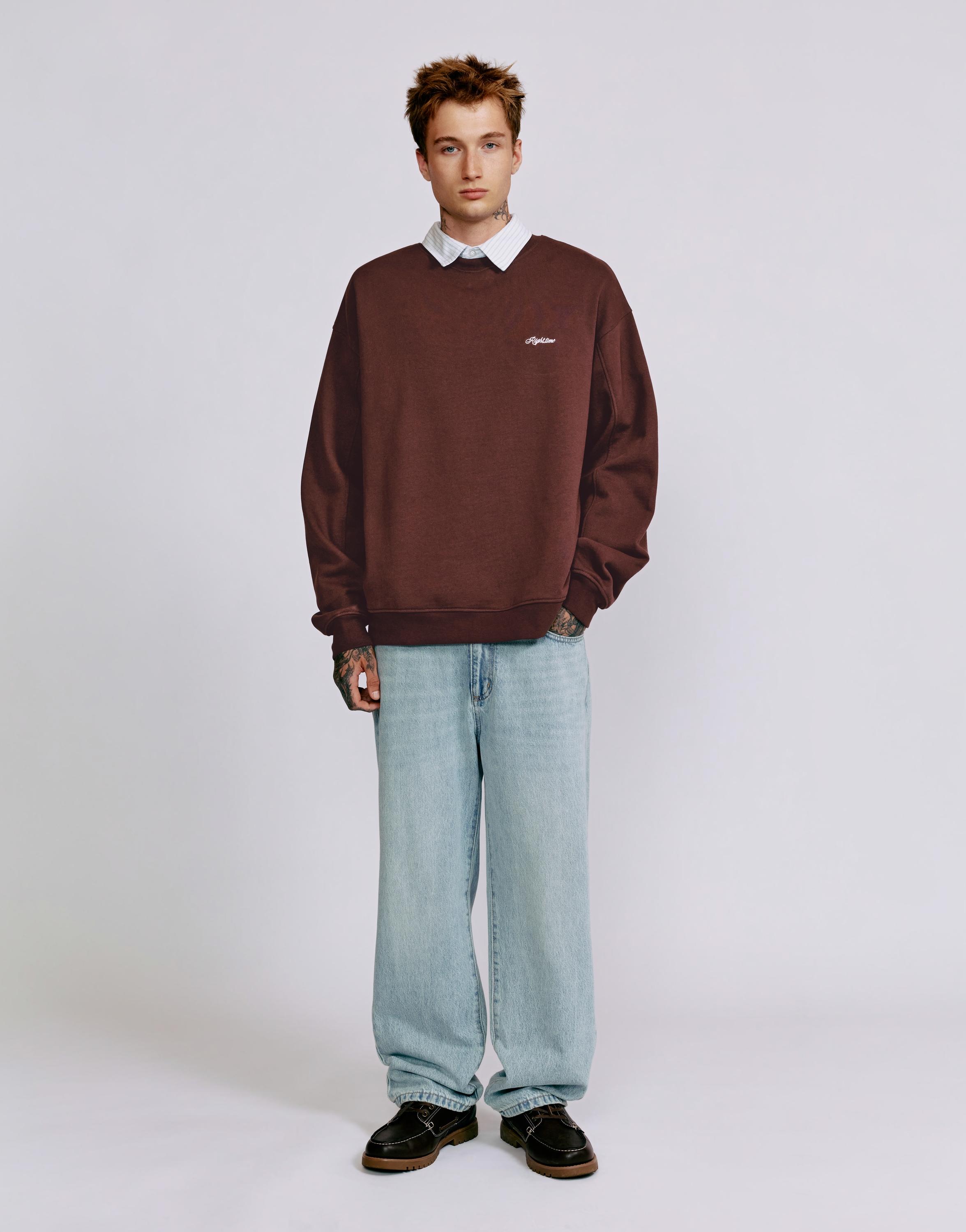 Embroidered round neck sweatshirt — Brown