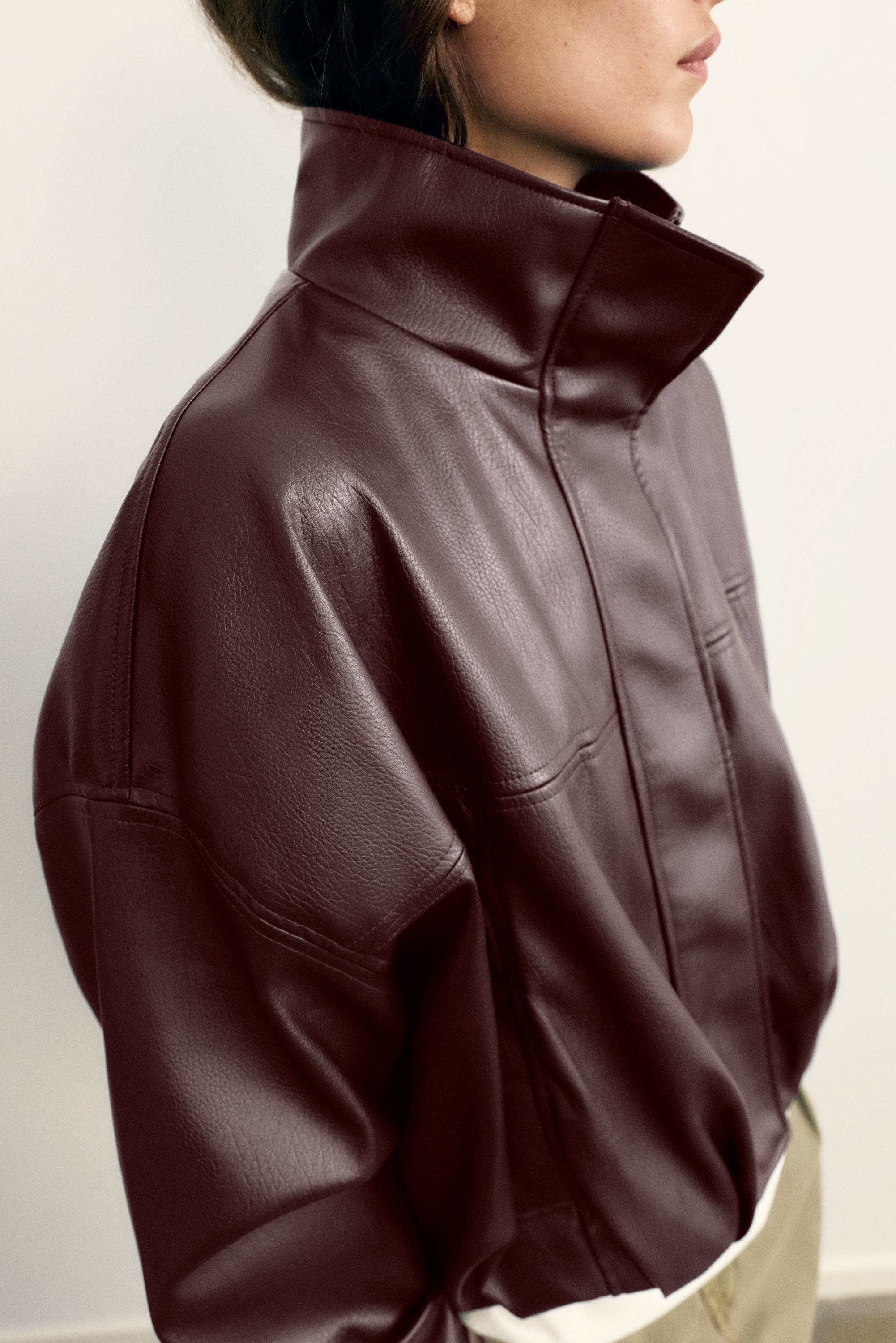 Leather effect balloon jacket — Chocolate