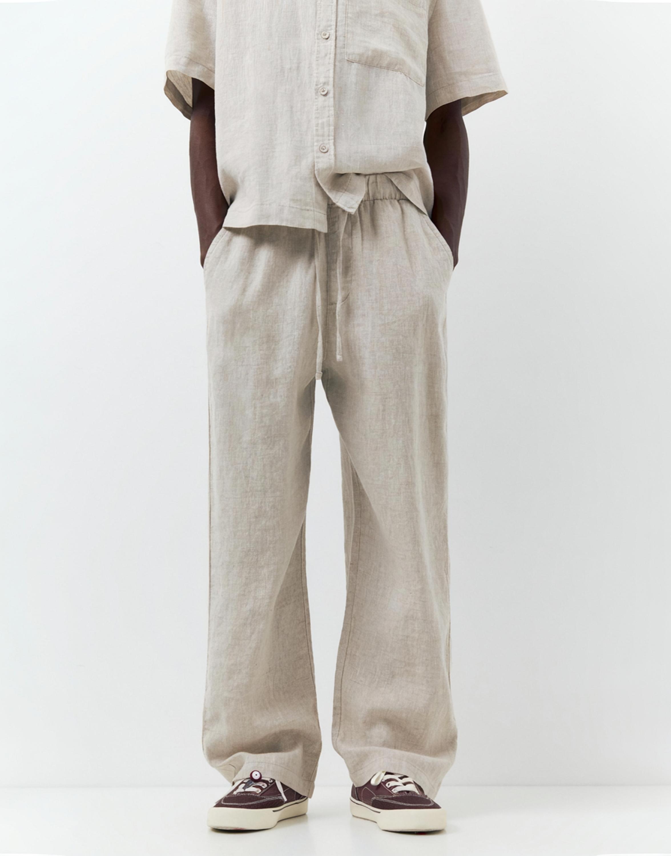 100% linen jogger trousers — Beige
