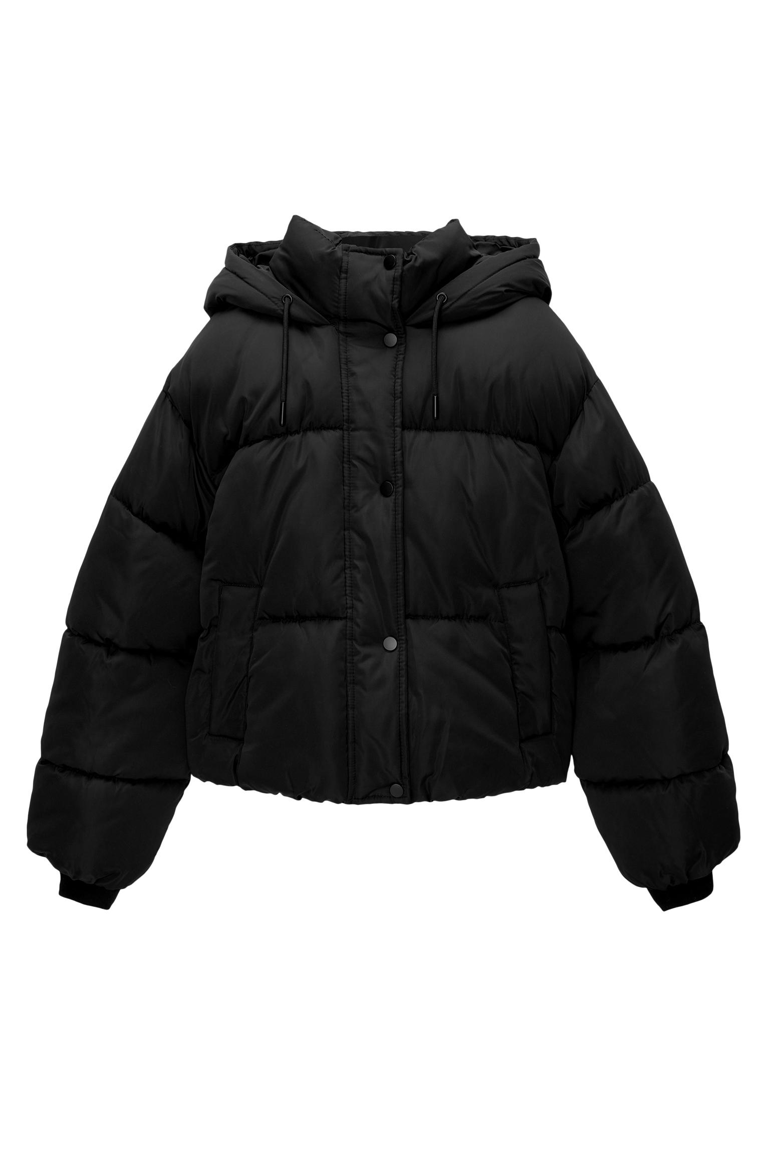 Black puffer jacket pull and bear best sale