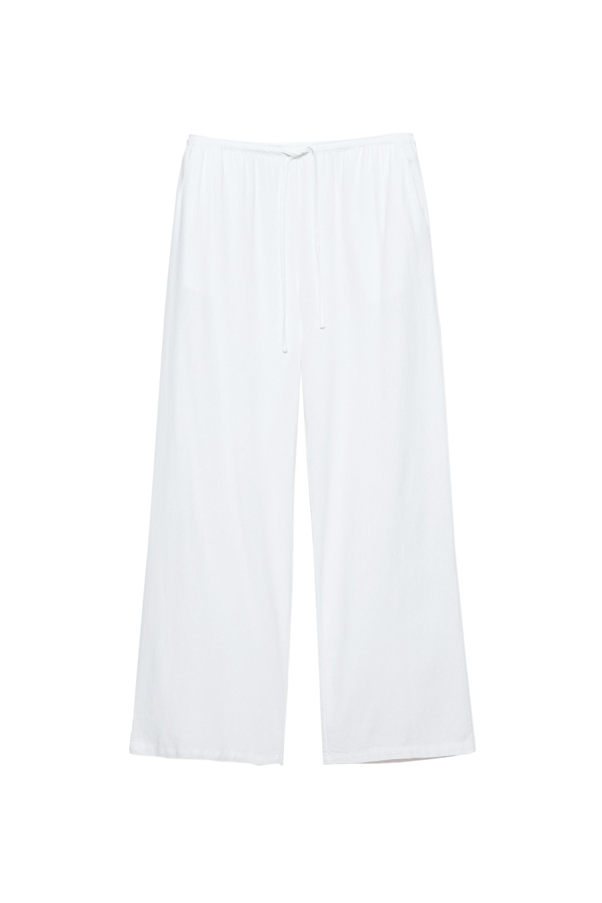 Ketenli dökümlü pantolon - Görsel 3