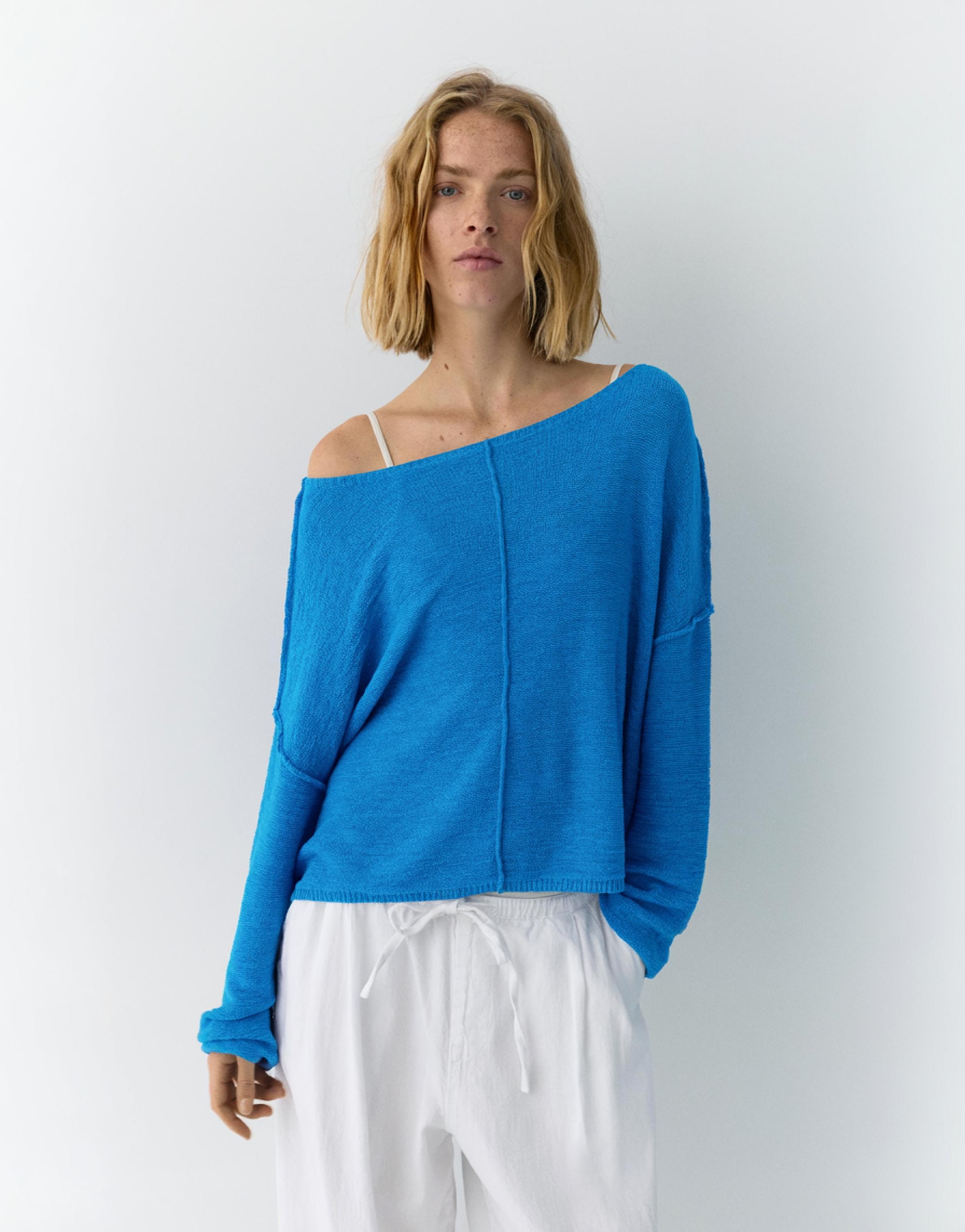 Asimetrik ince örgü kazak - Görsel 6