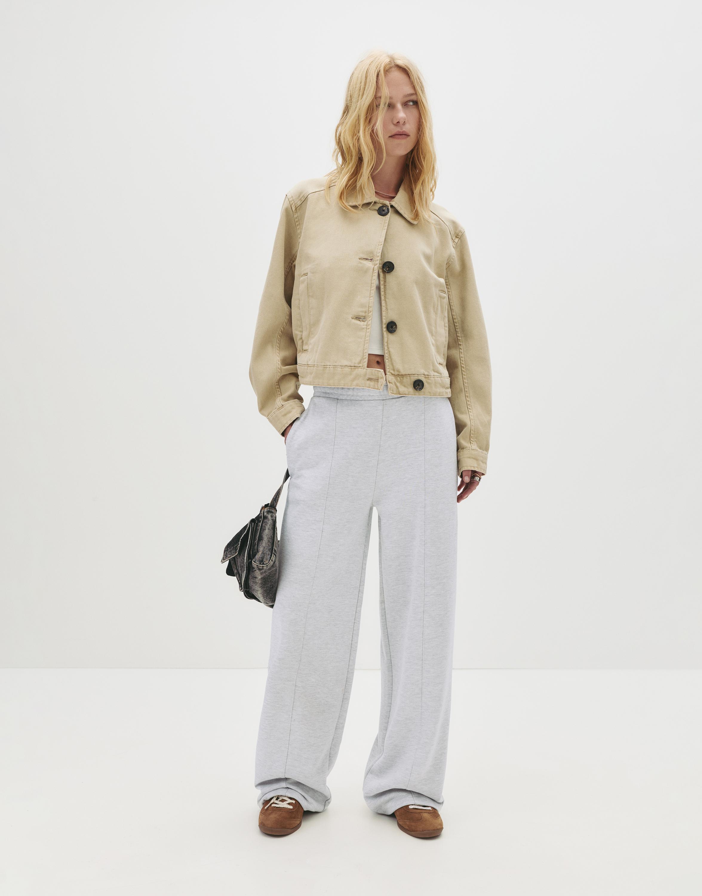 Wide-leg seam detail sweatpants — Grey marl