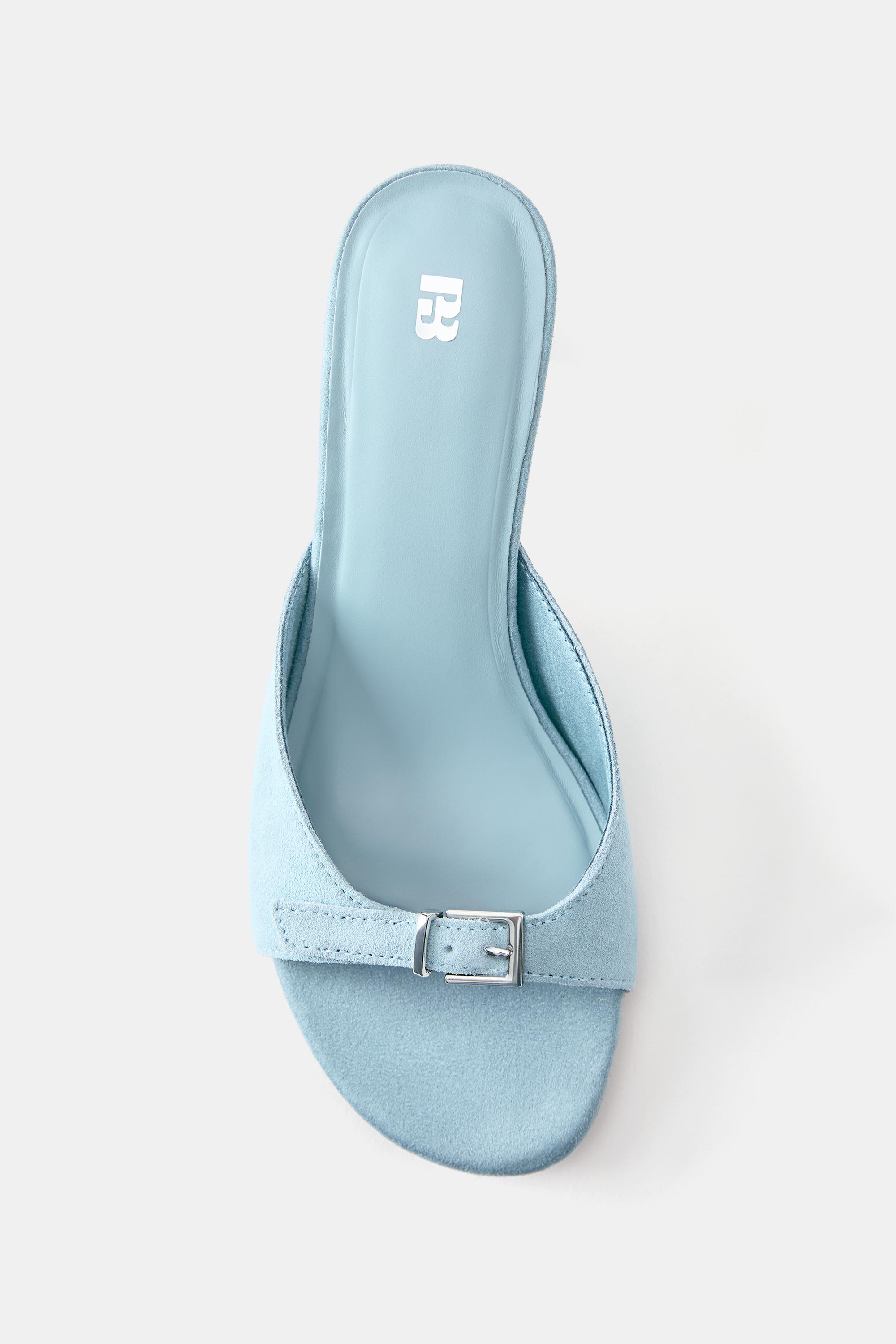 Leather buckled heeled mules — Blue