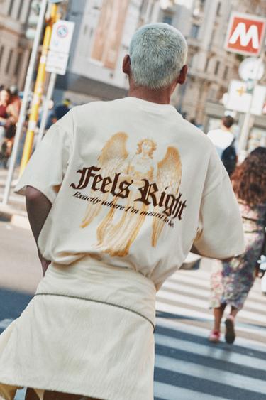 Relaxed fit slogan T-shirt — Sand 1