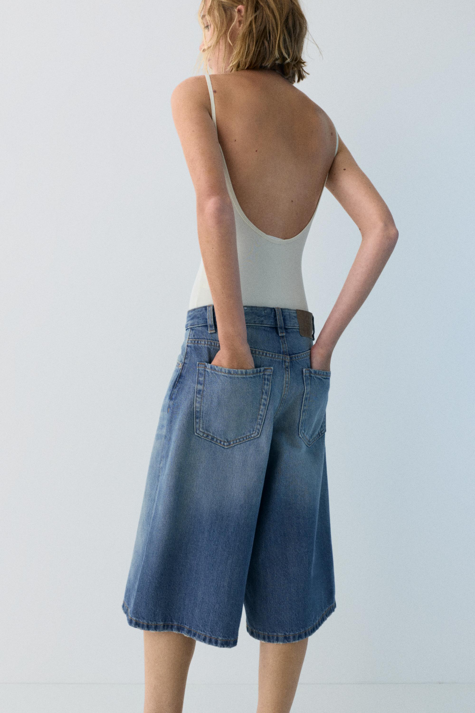 Düşük bel denim şort - Görsel 11