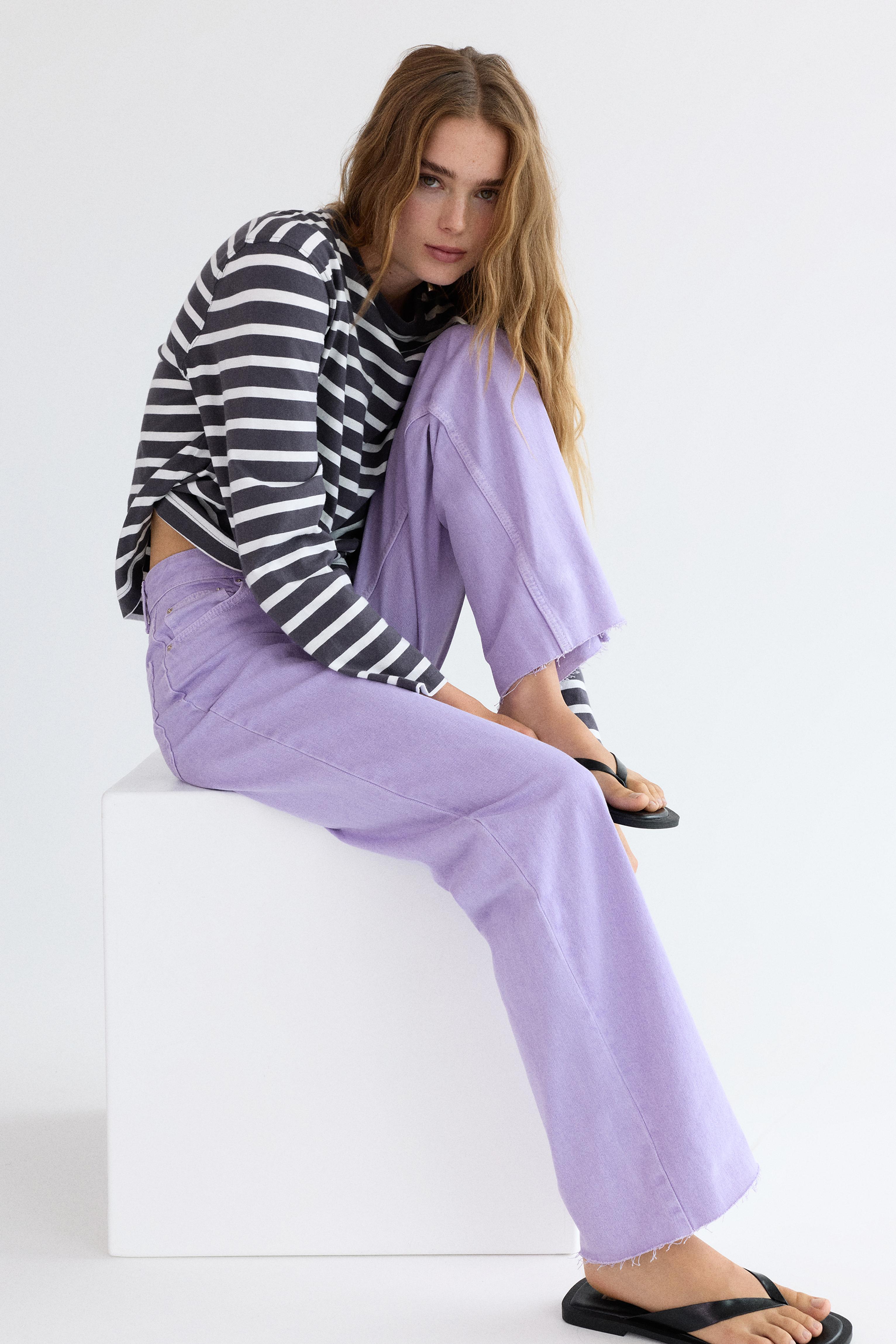 High-waist wide straight-leg jeans — Lilac