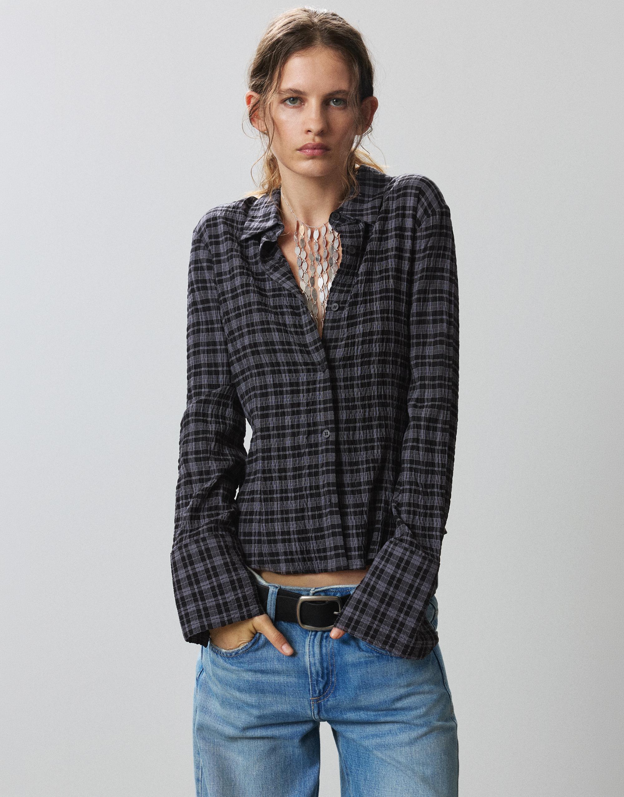 Darted check shirt — Anthracite grey