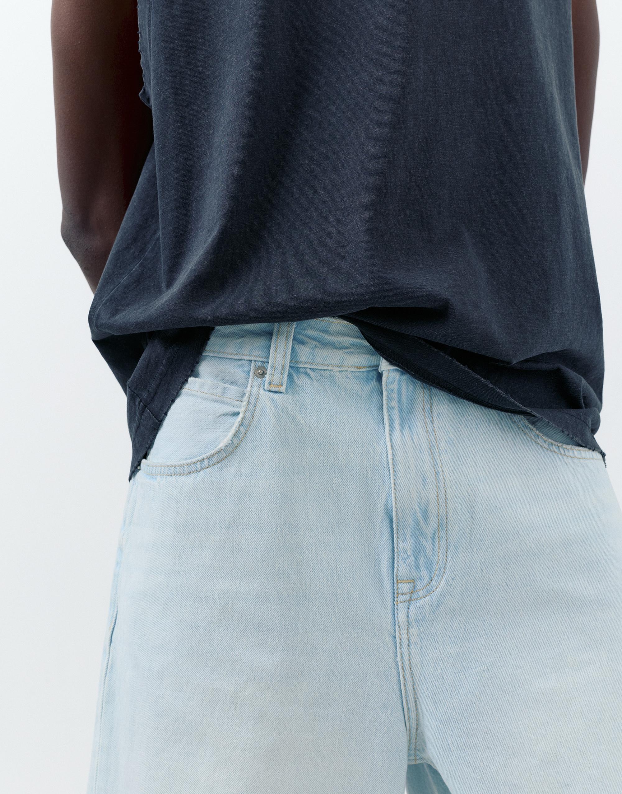 Baggy relaxed fit denim Bermuda shorts — Pale indigo
