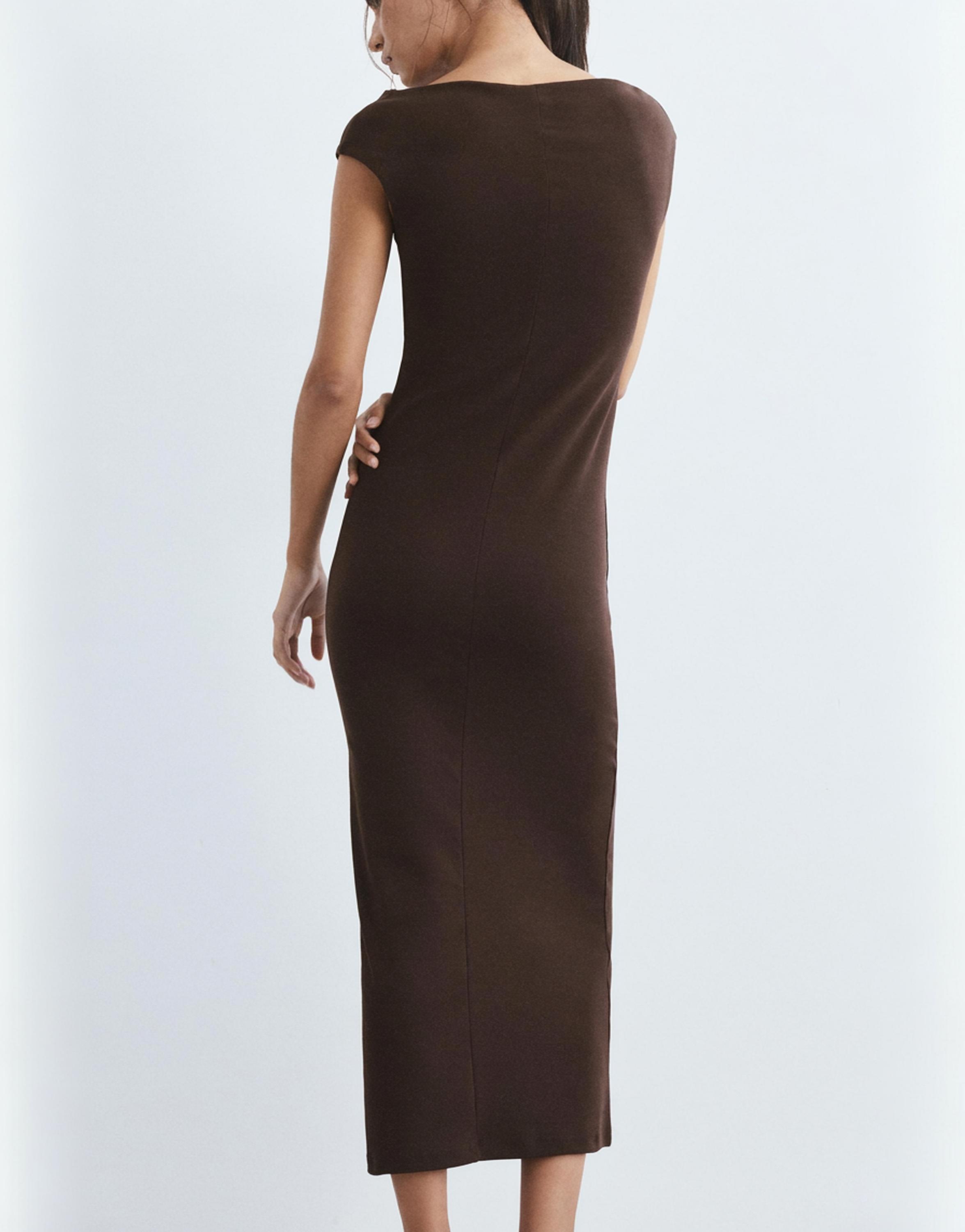 Short sleeve midi dress — Brown