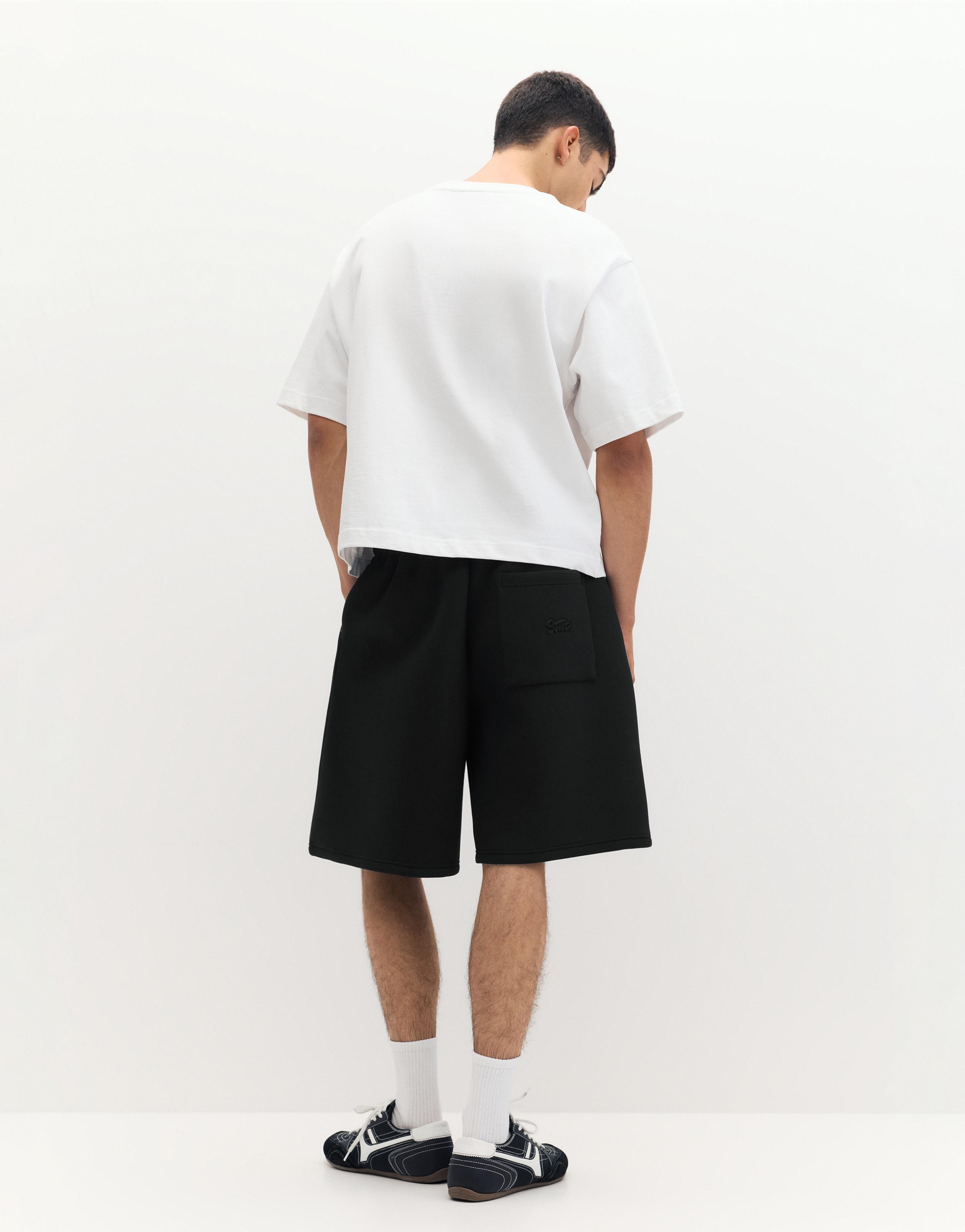 Neoprene-effect jogger Bermuda shorts — Black